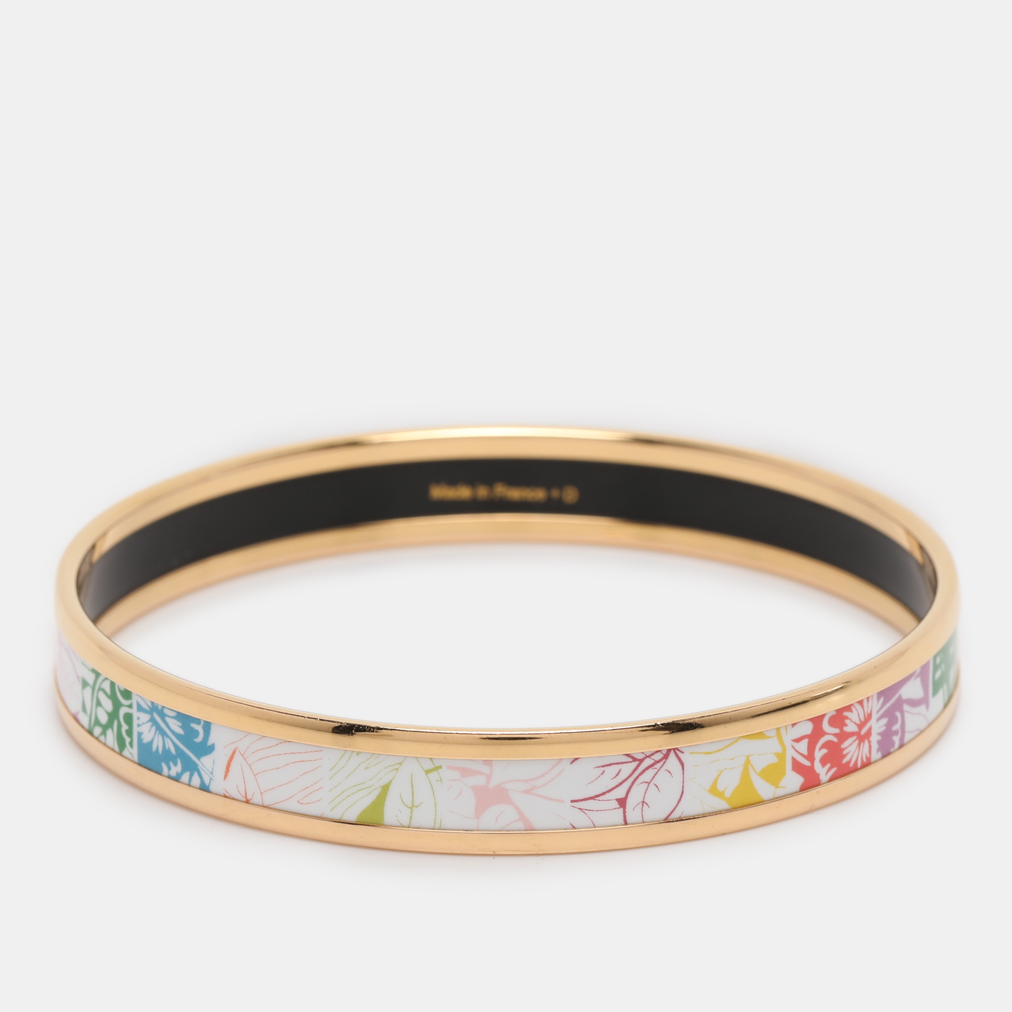 

Hermes Multicolor Jungle Love Rainbow Printed Gold Plated Narrow Bangle Bracelet