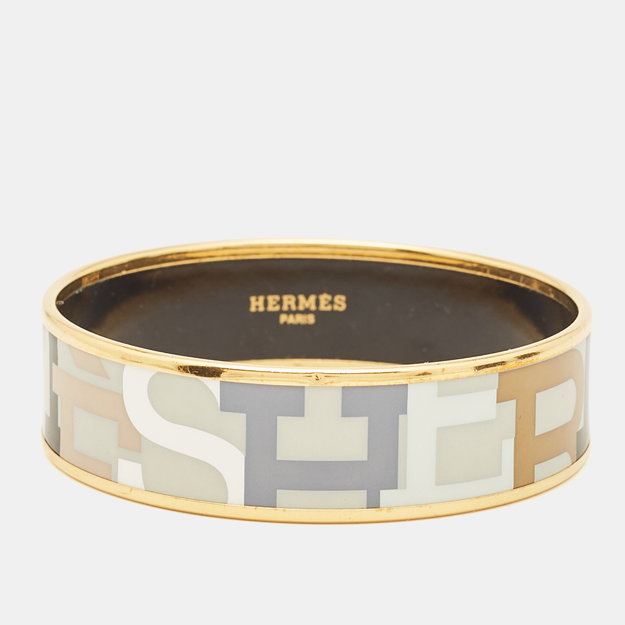 Hermès Multicolor Enamel Gold Plated Wide Bracelet 