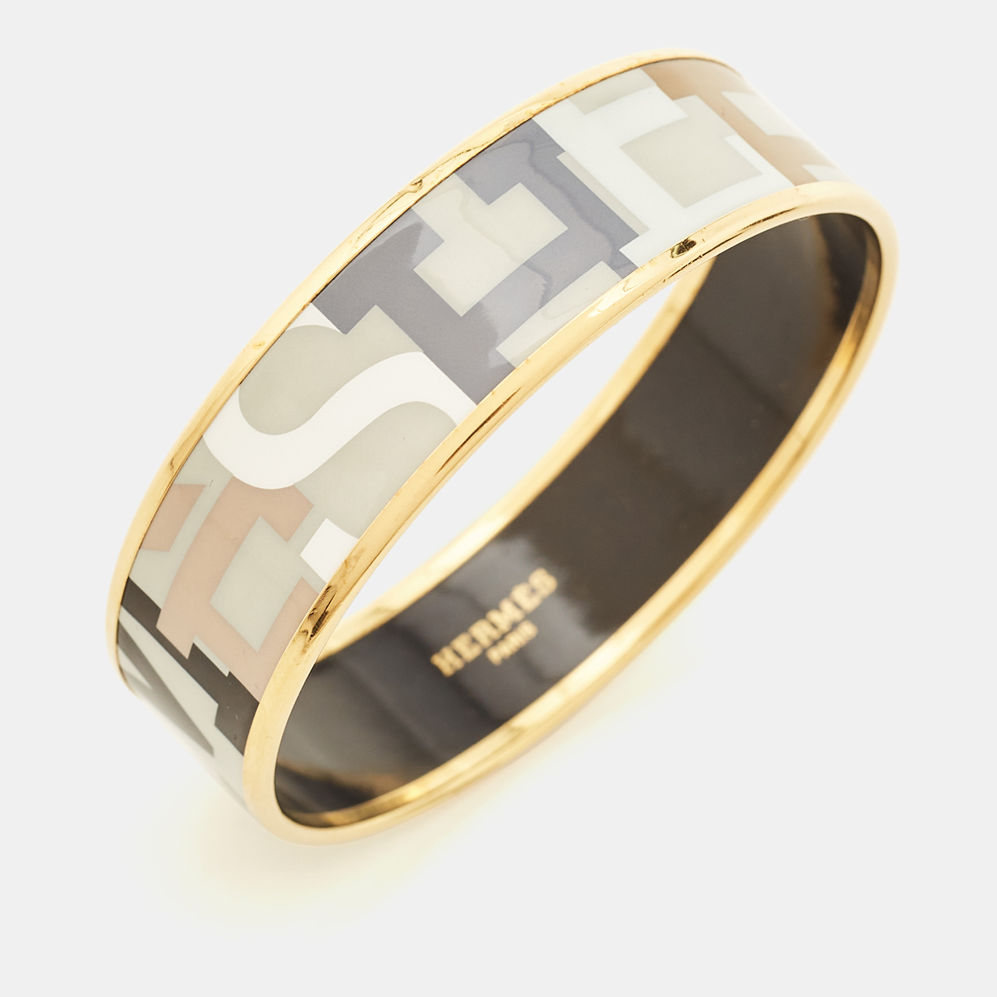 Hermès Multicolor Enamel Gold Plated Wide Bracelet 
