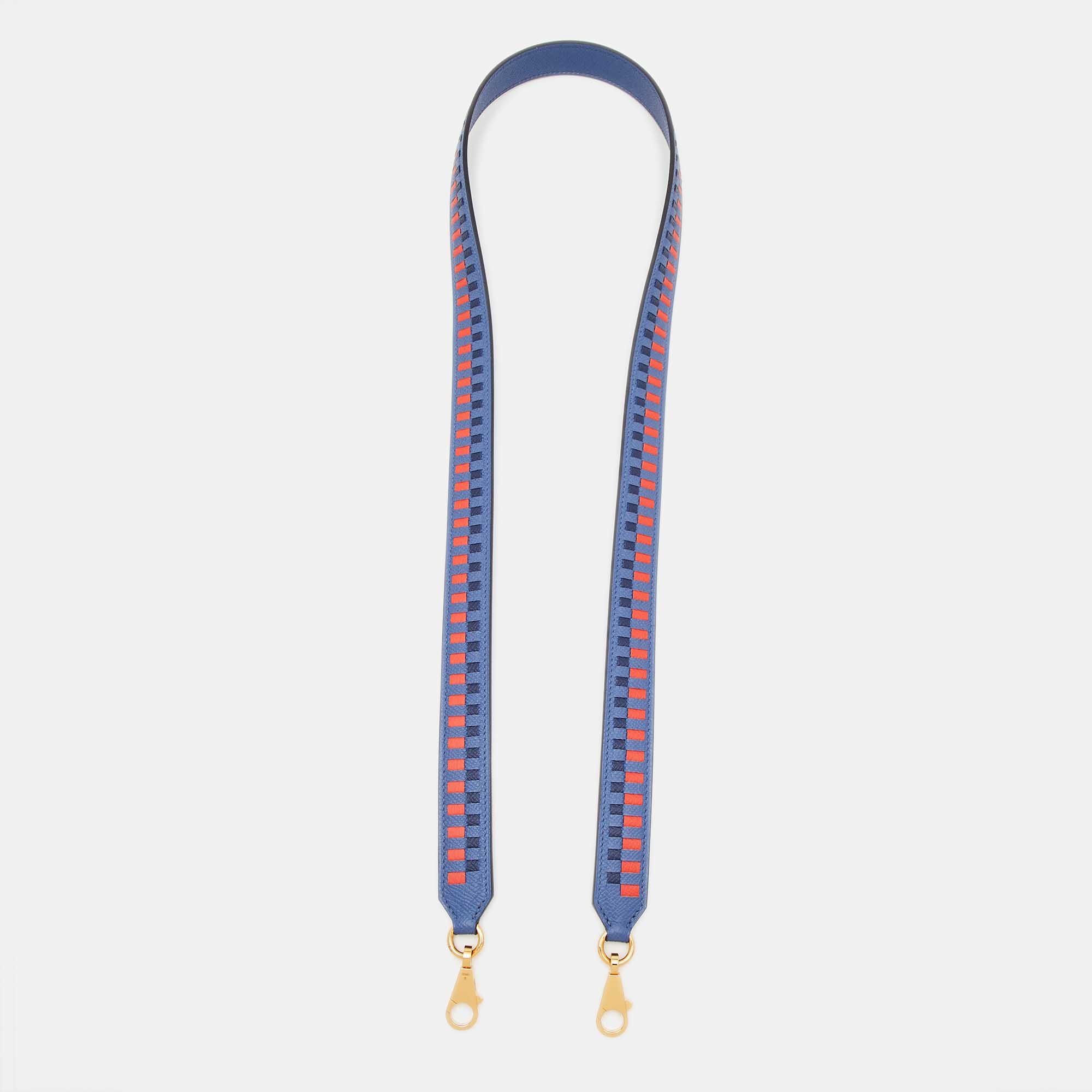 

Hermès Blue Brighton/Bleu Encre/Brique Epsom Leather Tressage De Cuir Bag Strap