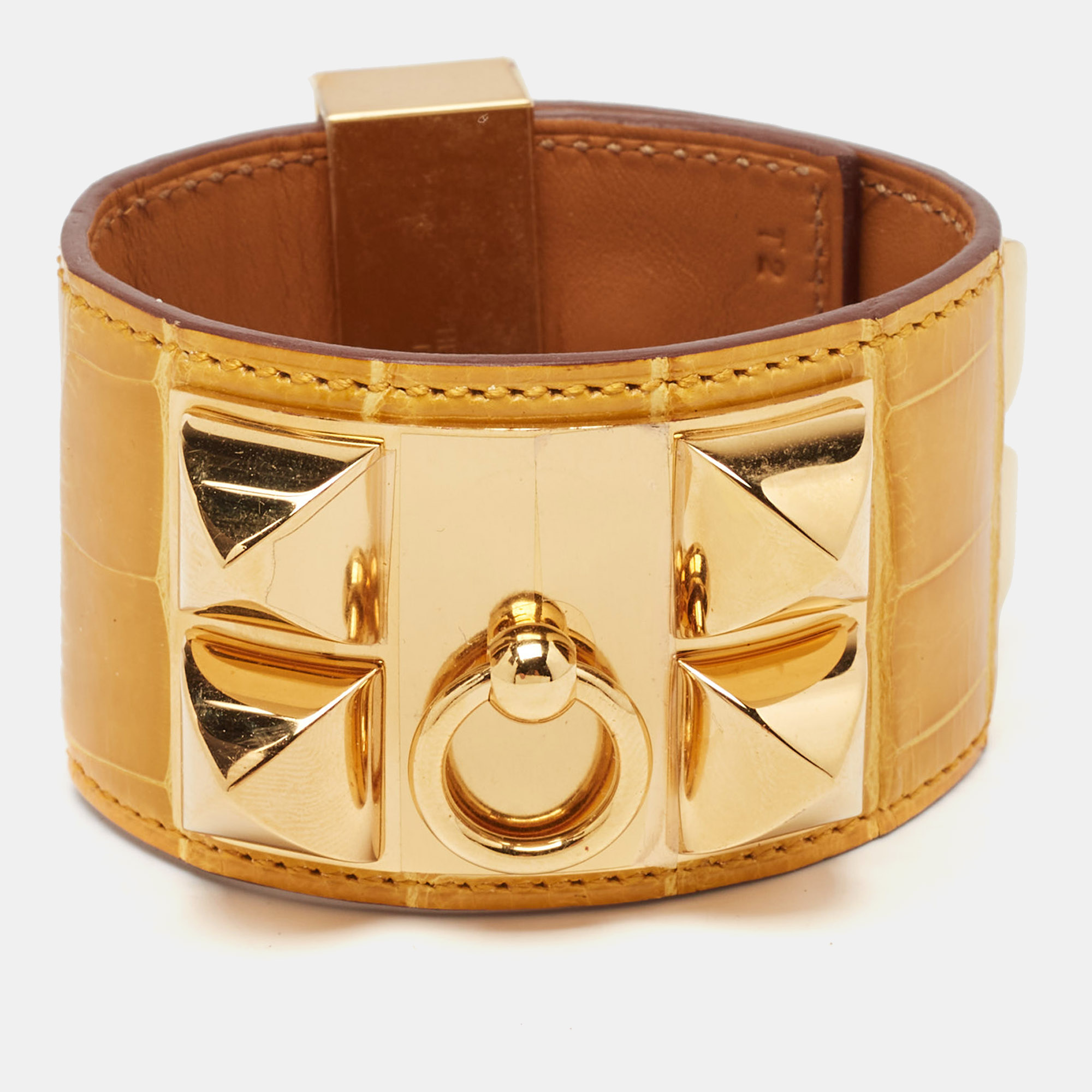 

Hermès Collier de Chien Alligator Leather Gold Plated Cuff Bracelet