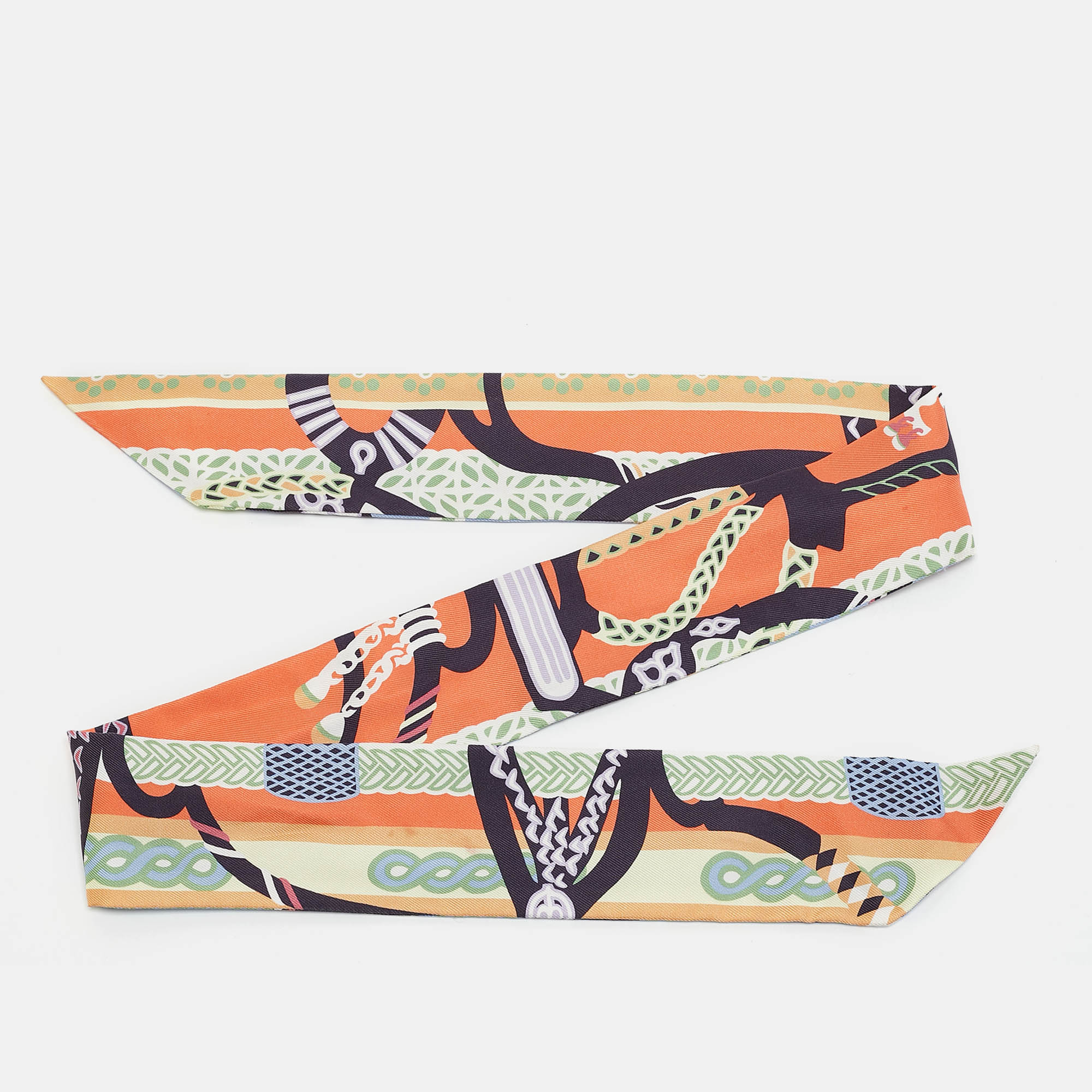 Hermès Multicolor Silk Fantaisie d`Etriers Twilly Scarf 
