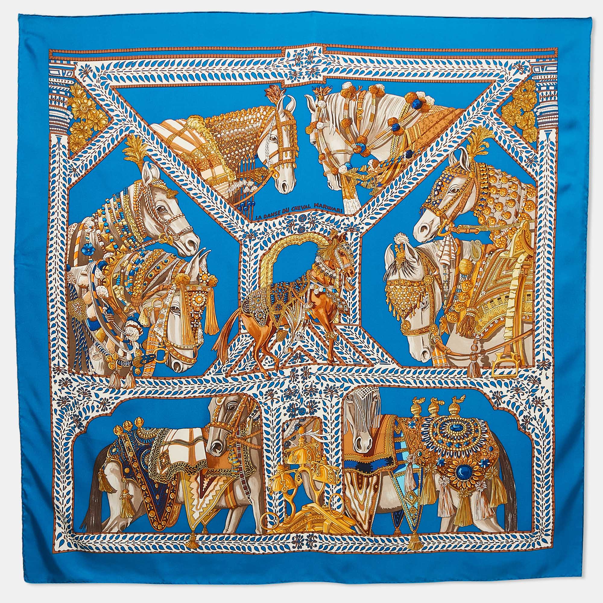 

Hermès Blue Silk La Danse du Cheval Marwari Scarf