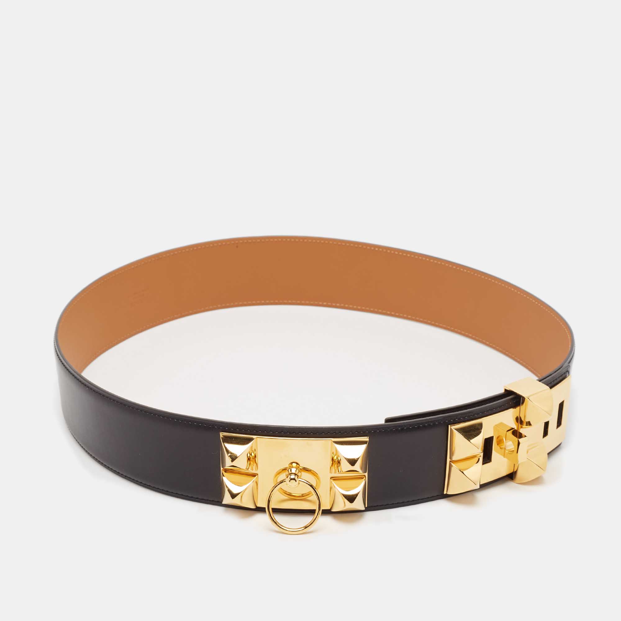 

Hermes Noir Box Leather Collier de Chien Belt, Black