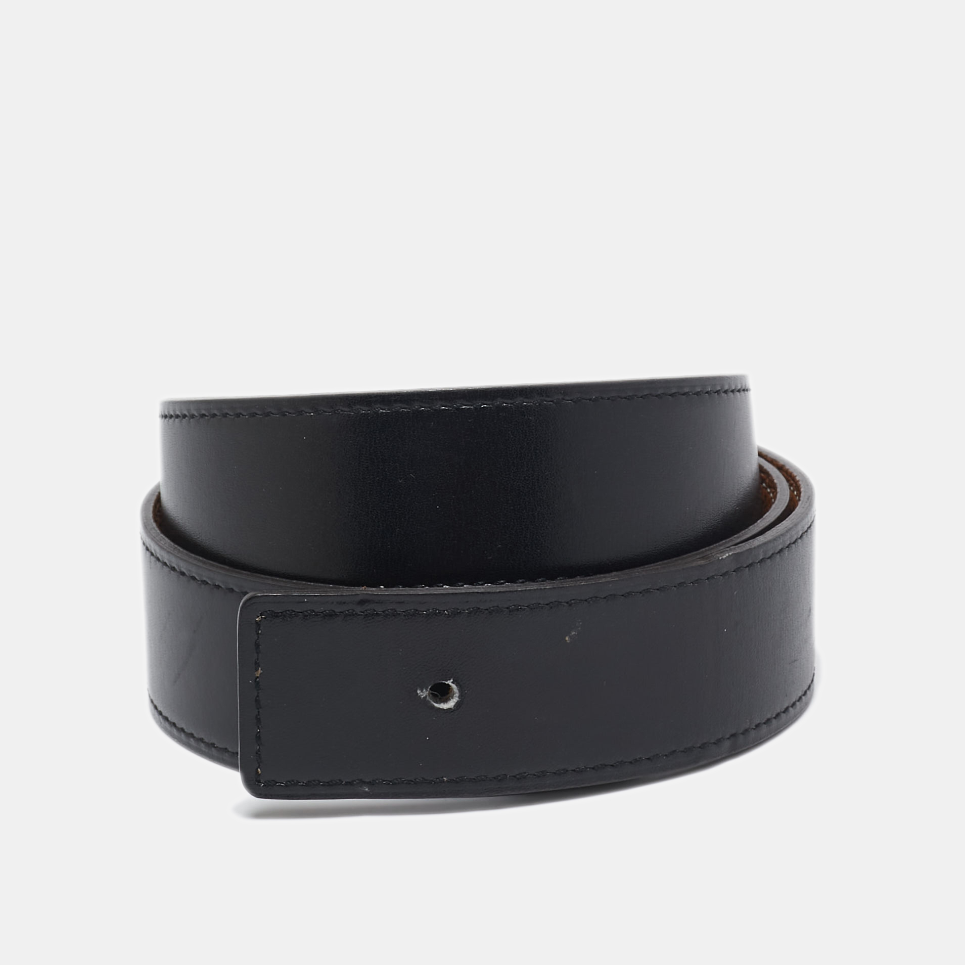 

Hermès Noir/Gold Box and Togo Leather Reversible Belt Strap, Black