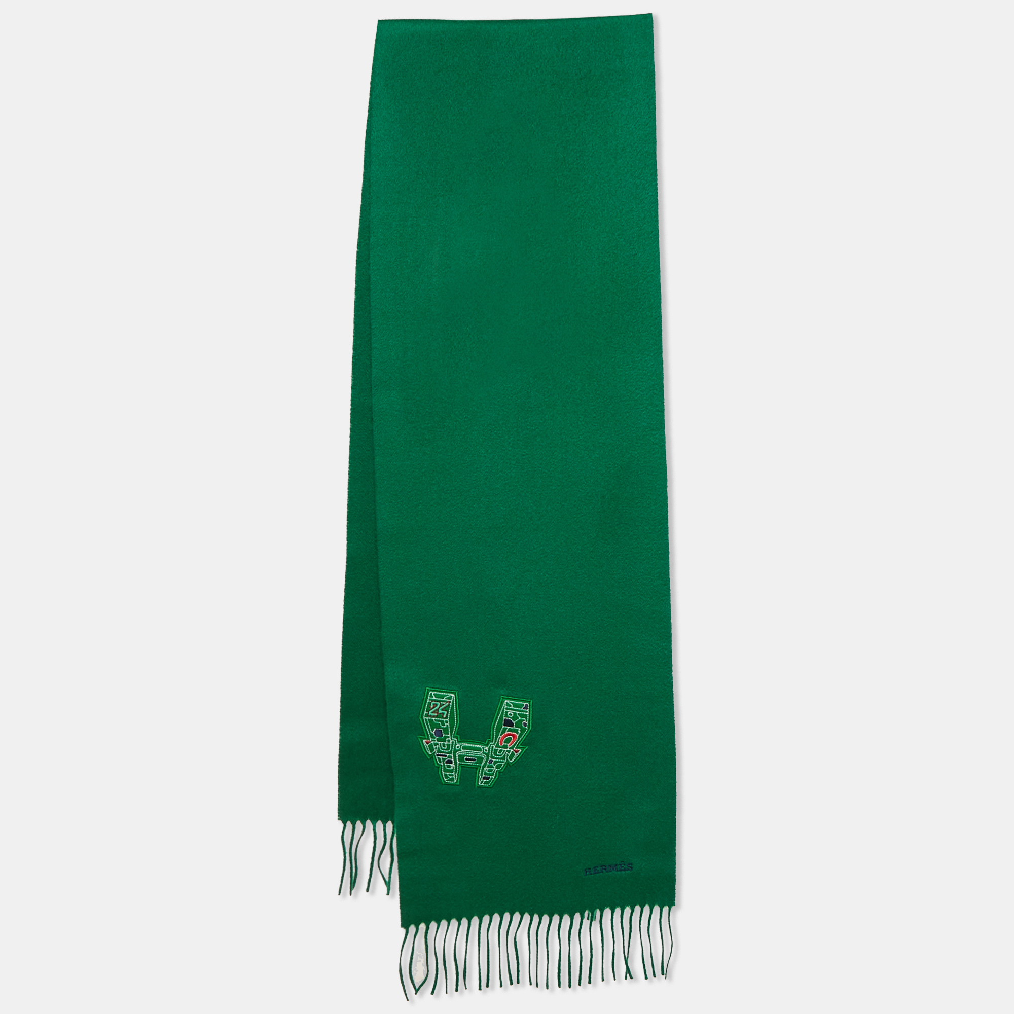 

Hermès Green H Embroidered Cashmere Shawl