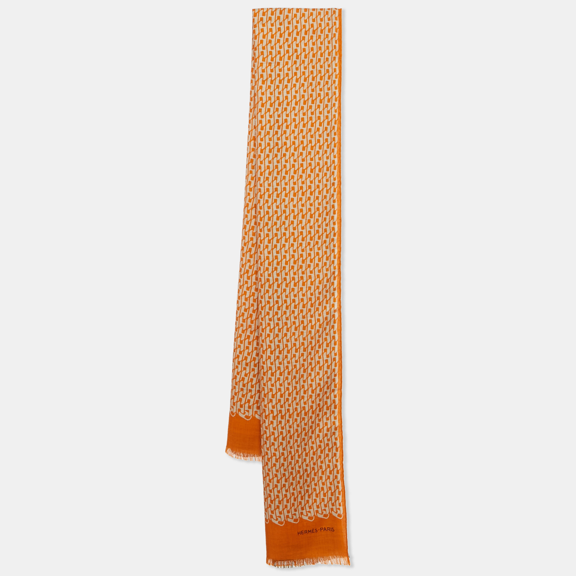 

Hermès Multicolor/Orange Printed Cashmere Blend Rectangular Scarf