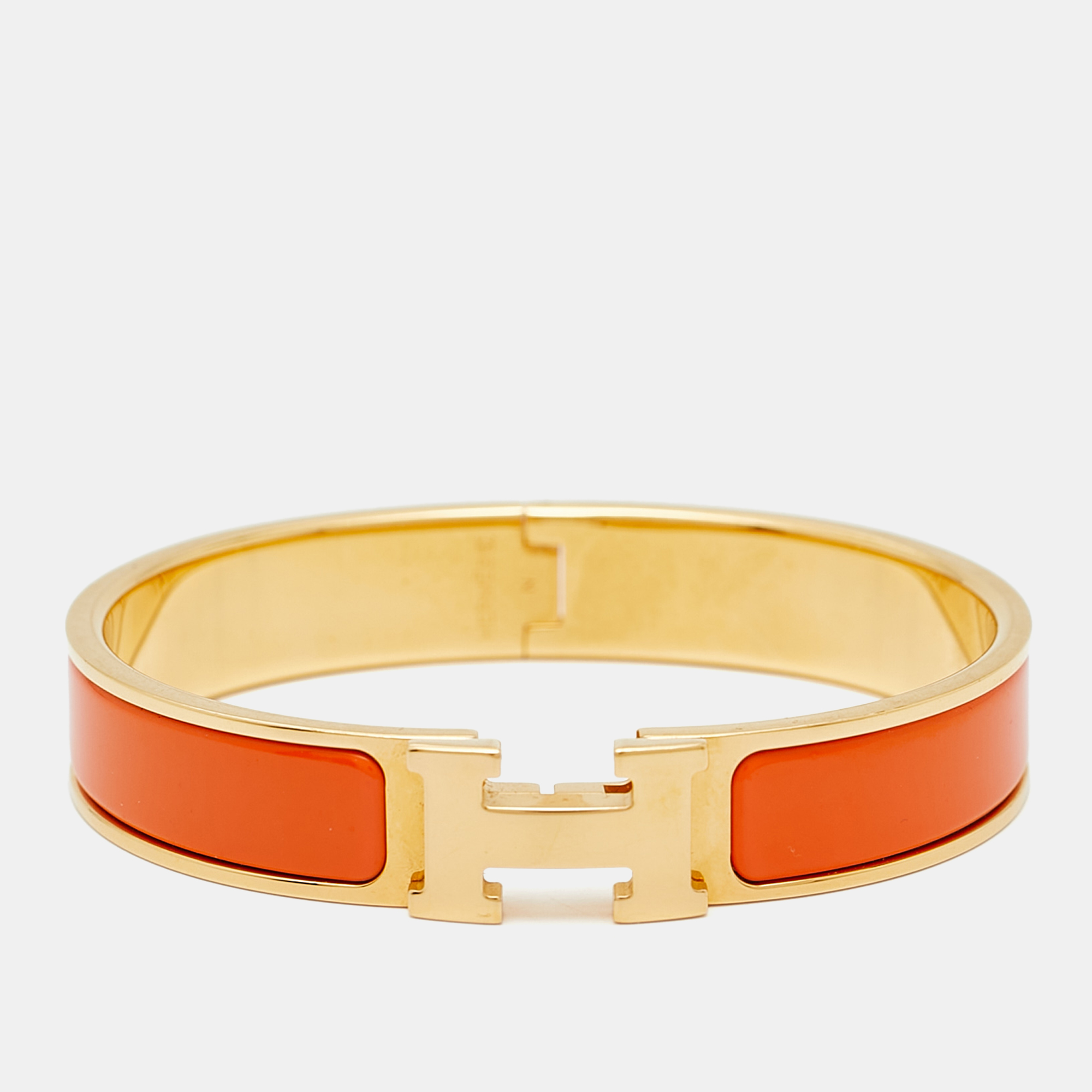 

Hermès Clic H Orange Enamel Gold Plated Bracelet