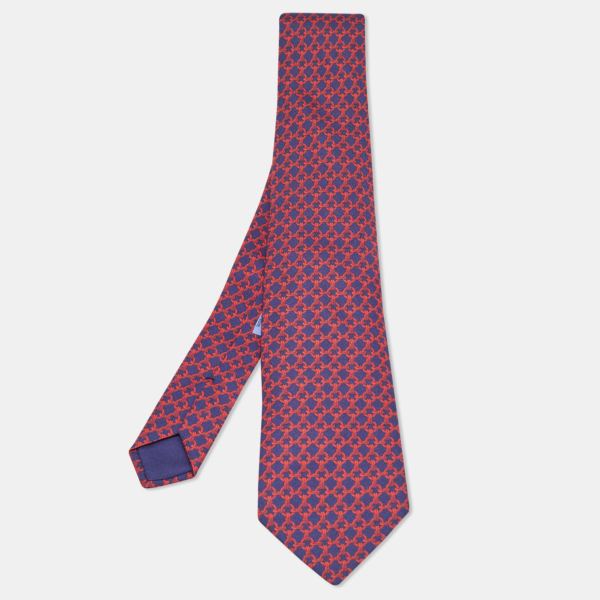 

Hermes Blue/Red Chain Print Silk Tie