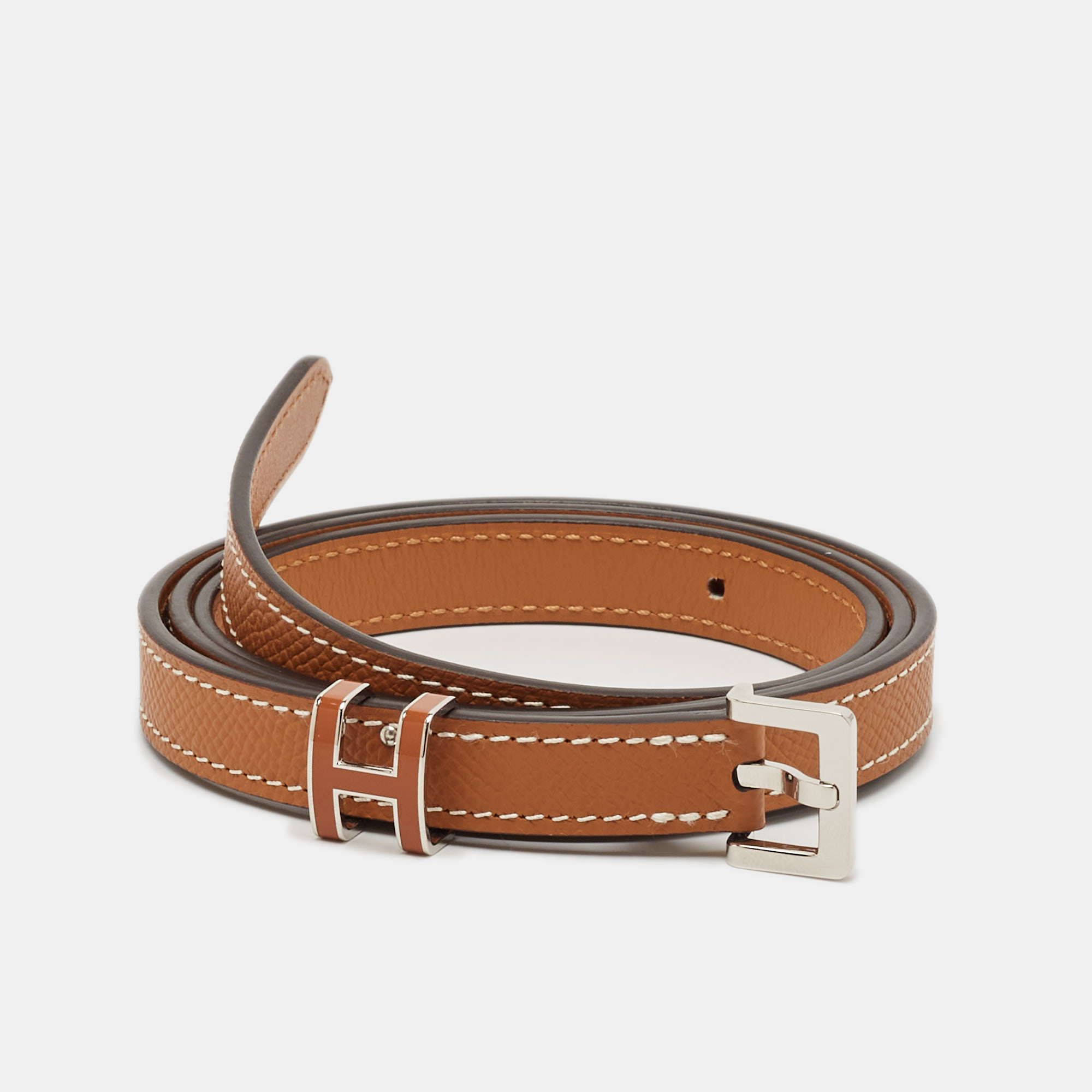 

Hermes Gold Epsom Leather Pop H Buckle Belt, Brown