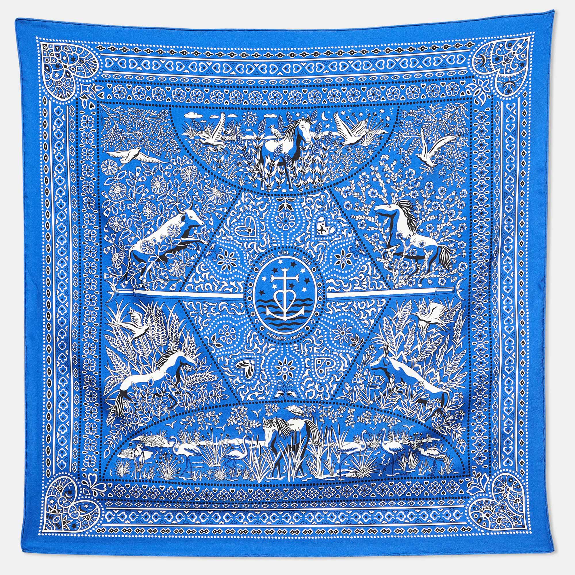 

Hermes Marine Blue Entre Ciel et Mer Silk Square Scarf