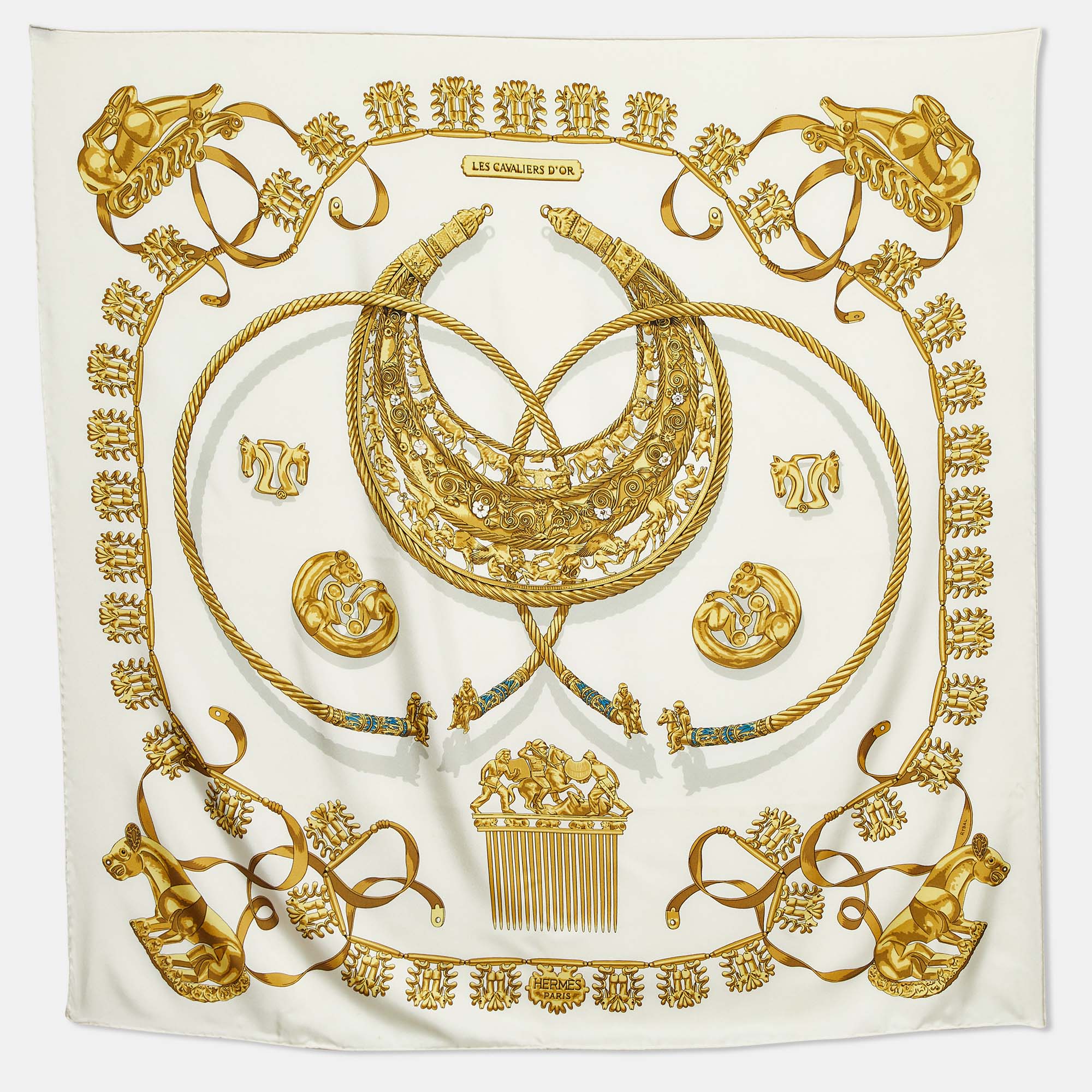 

Hermes Ivory Les Cavaliers d'Or Silk Scarf, Cream