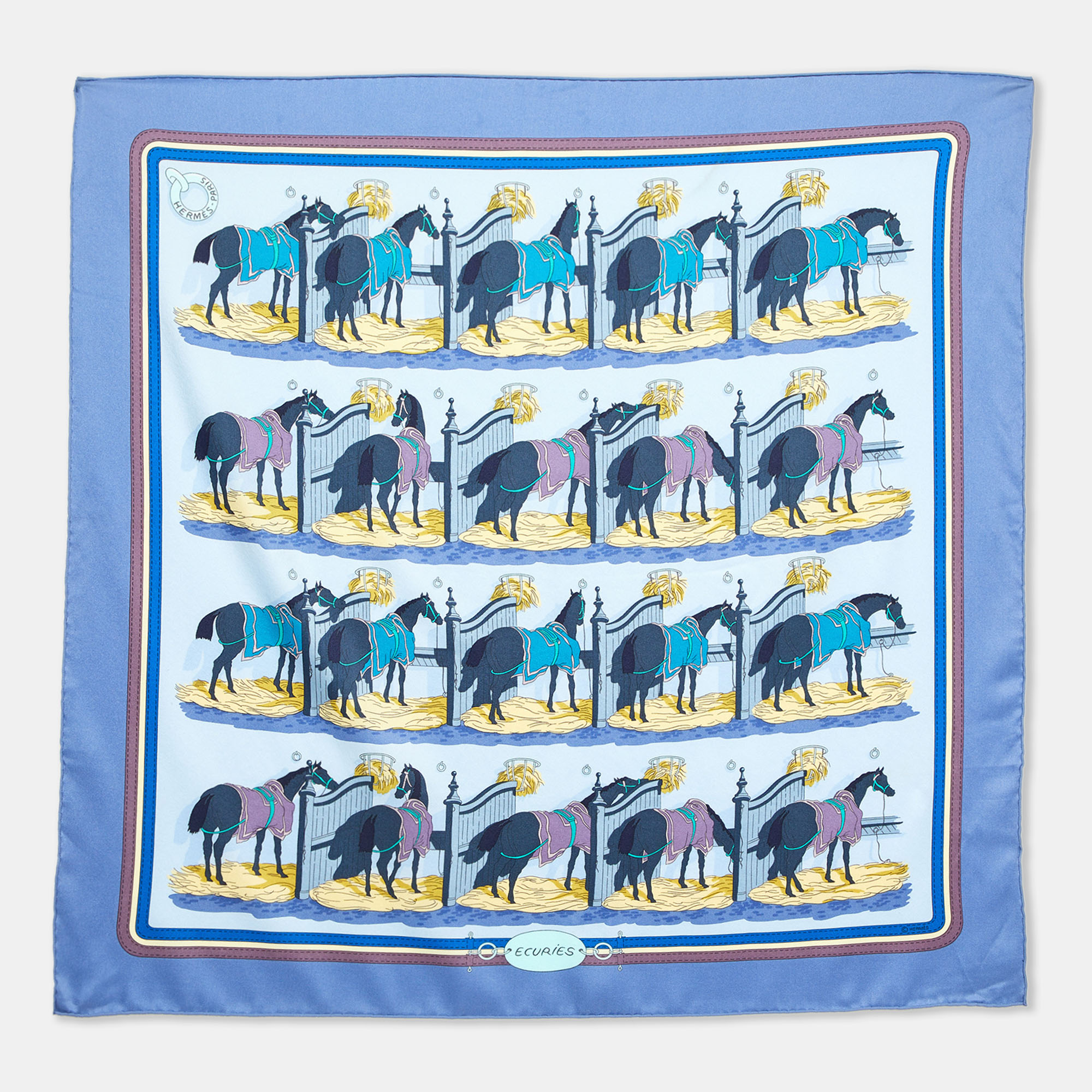 

Hermes Blue Ecuries Silk Scarf