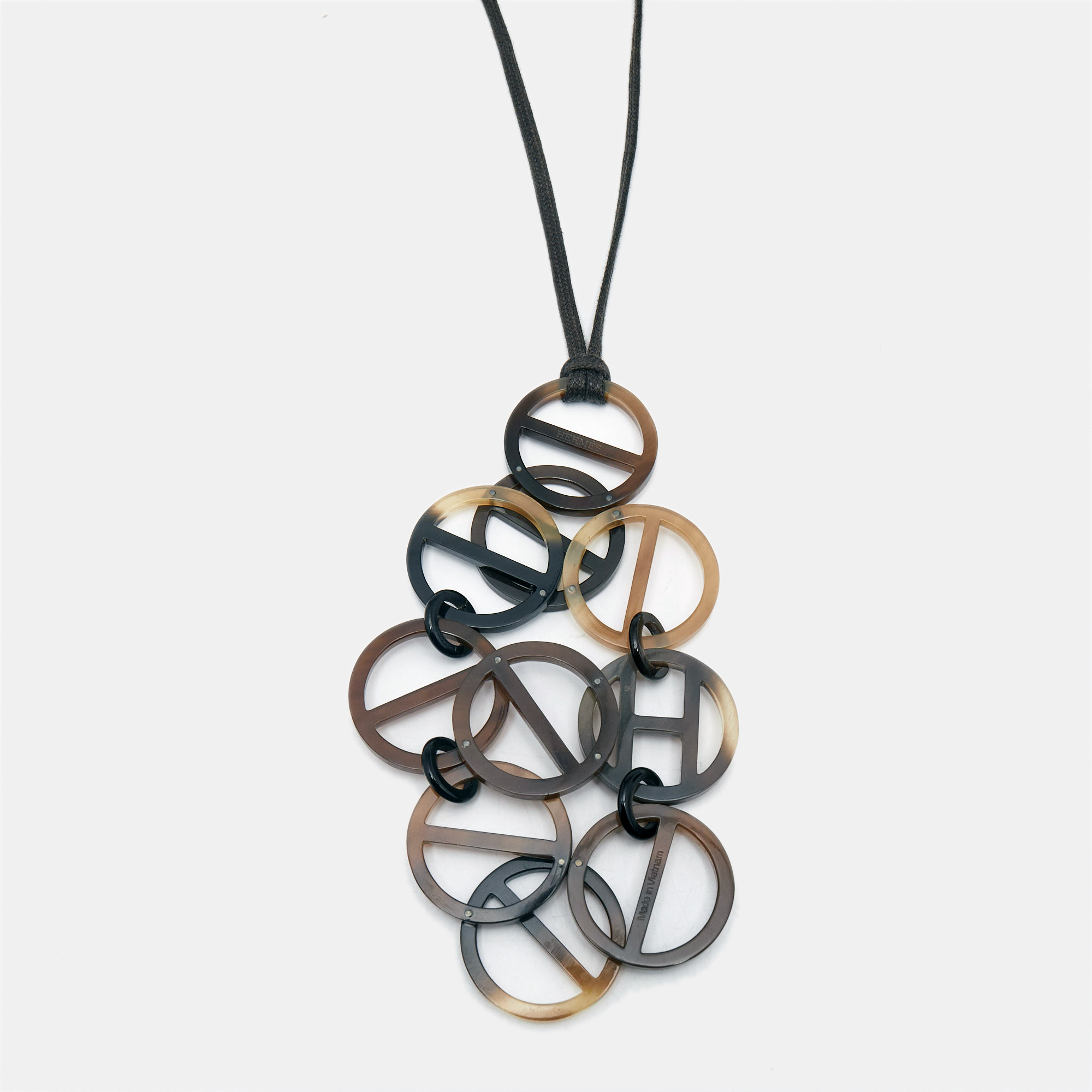 

Hermès Luna Horn Fabric Silver Tone Necklace