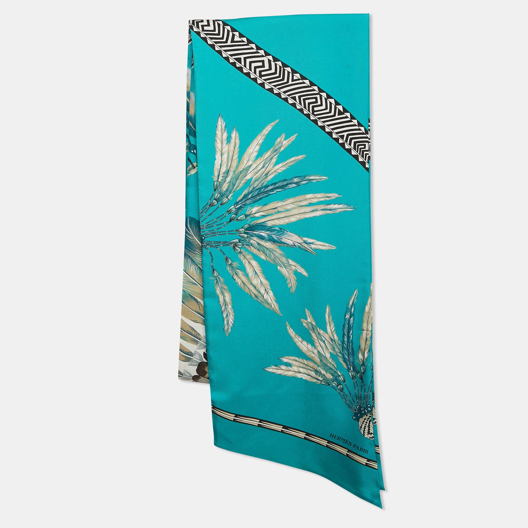 

Hermes Blue Turquoise Printed Silk Maxi Twilly