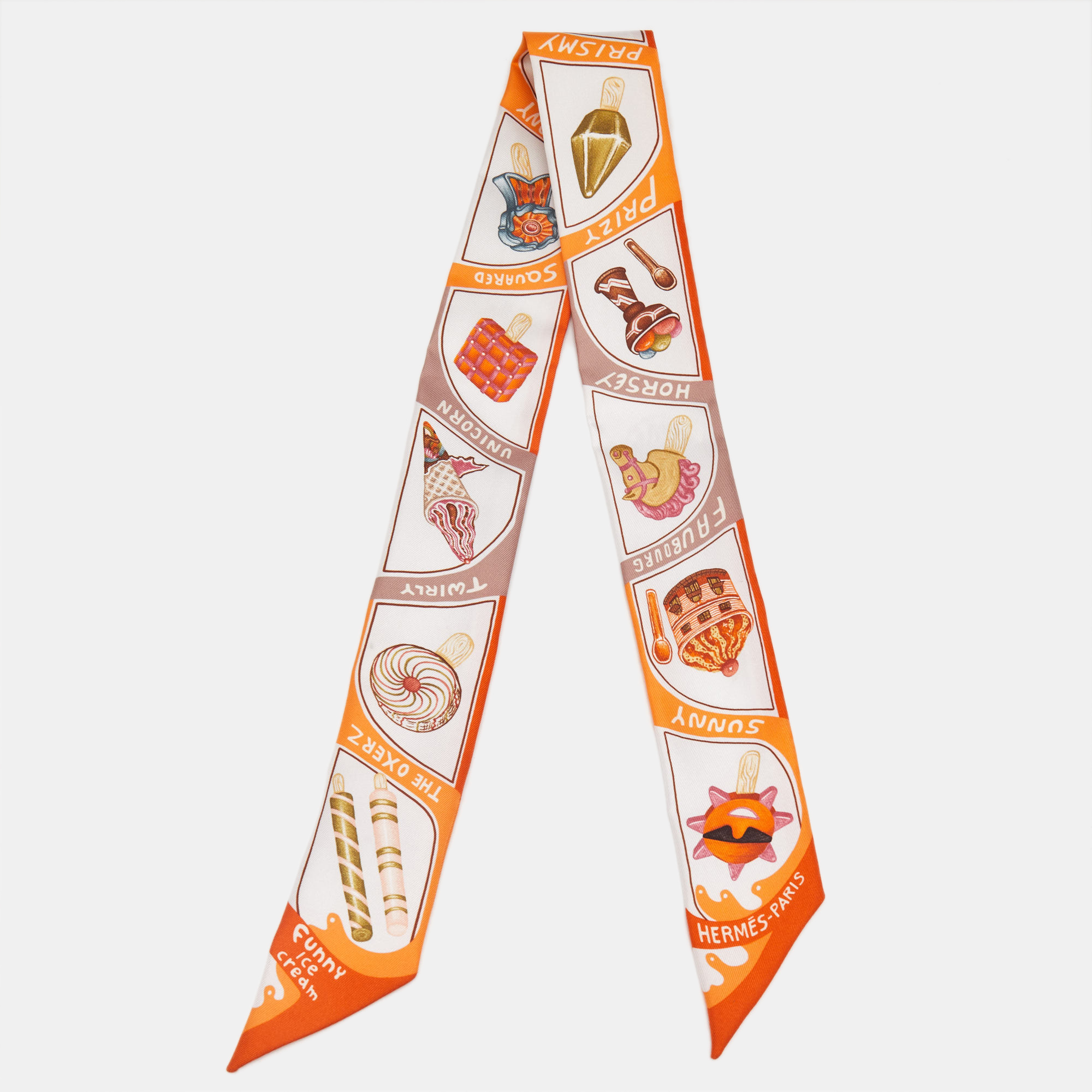 

Hermès Orange Funny Ice Cream Silk Twilly