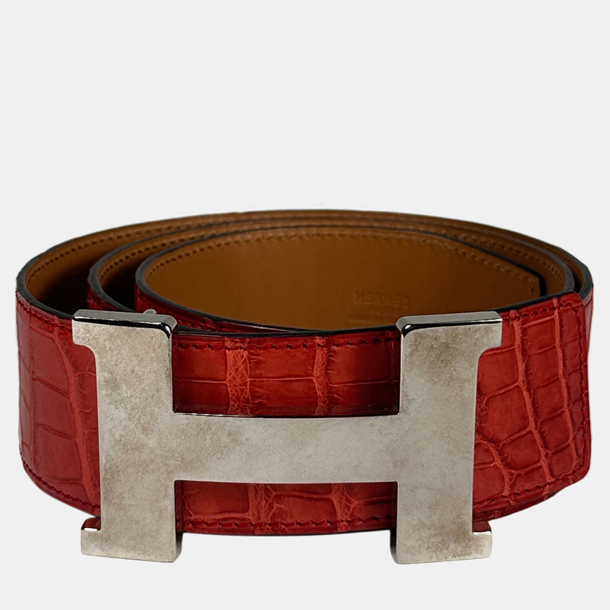 

H Constance Crocodile Belt in PHW (sz 80), Orange