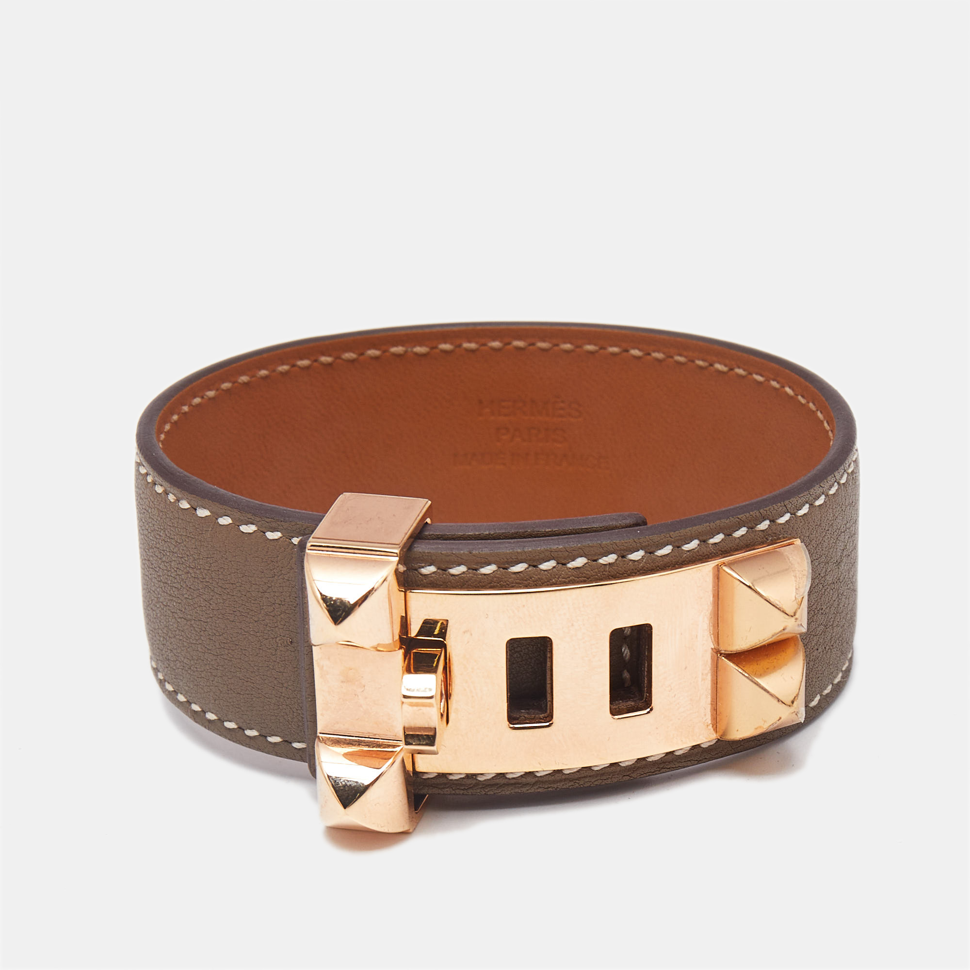 

Hermes Collier de Chien 24 Leather Rose Gold Tone Bracelet
