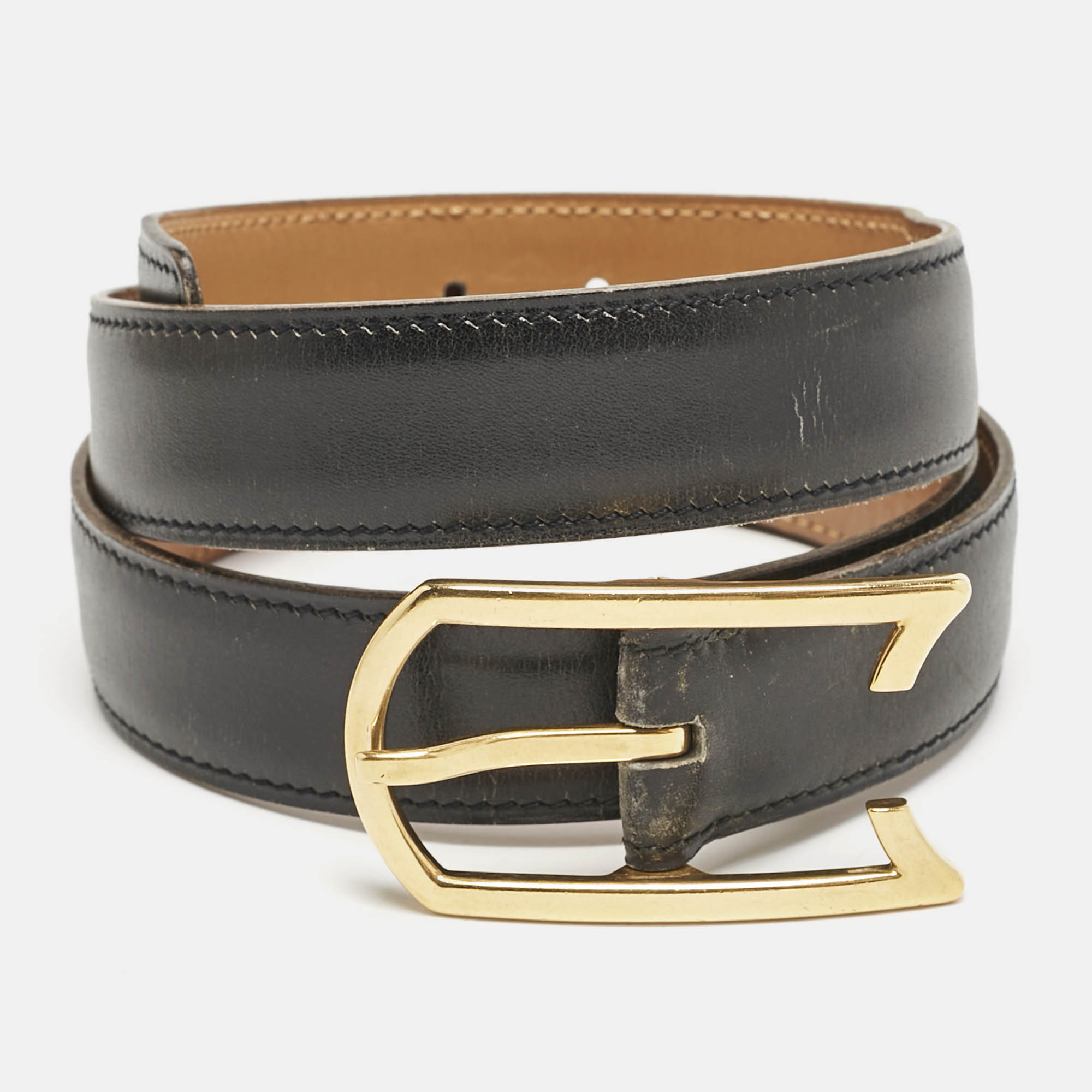 

Hermes Noir Box Leather Vintage Buckle Belt, Black