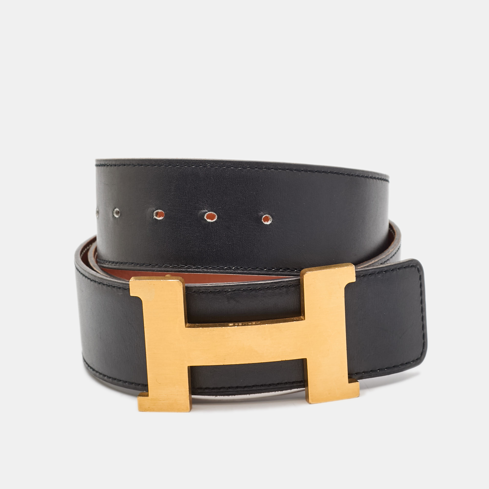 

Hermes Black/Gold Box and Chamonix Leather Constance 2 Reversible Belt 80CM