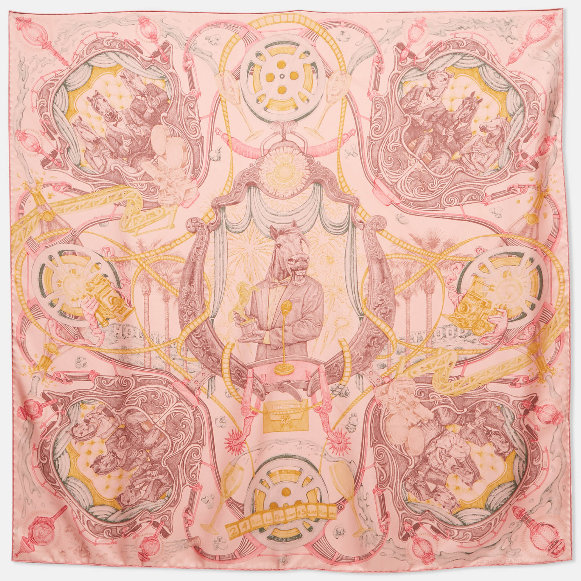 

Hermès Pink Silk Horsawards Print Square Scarf
