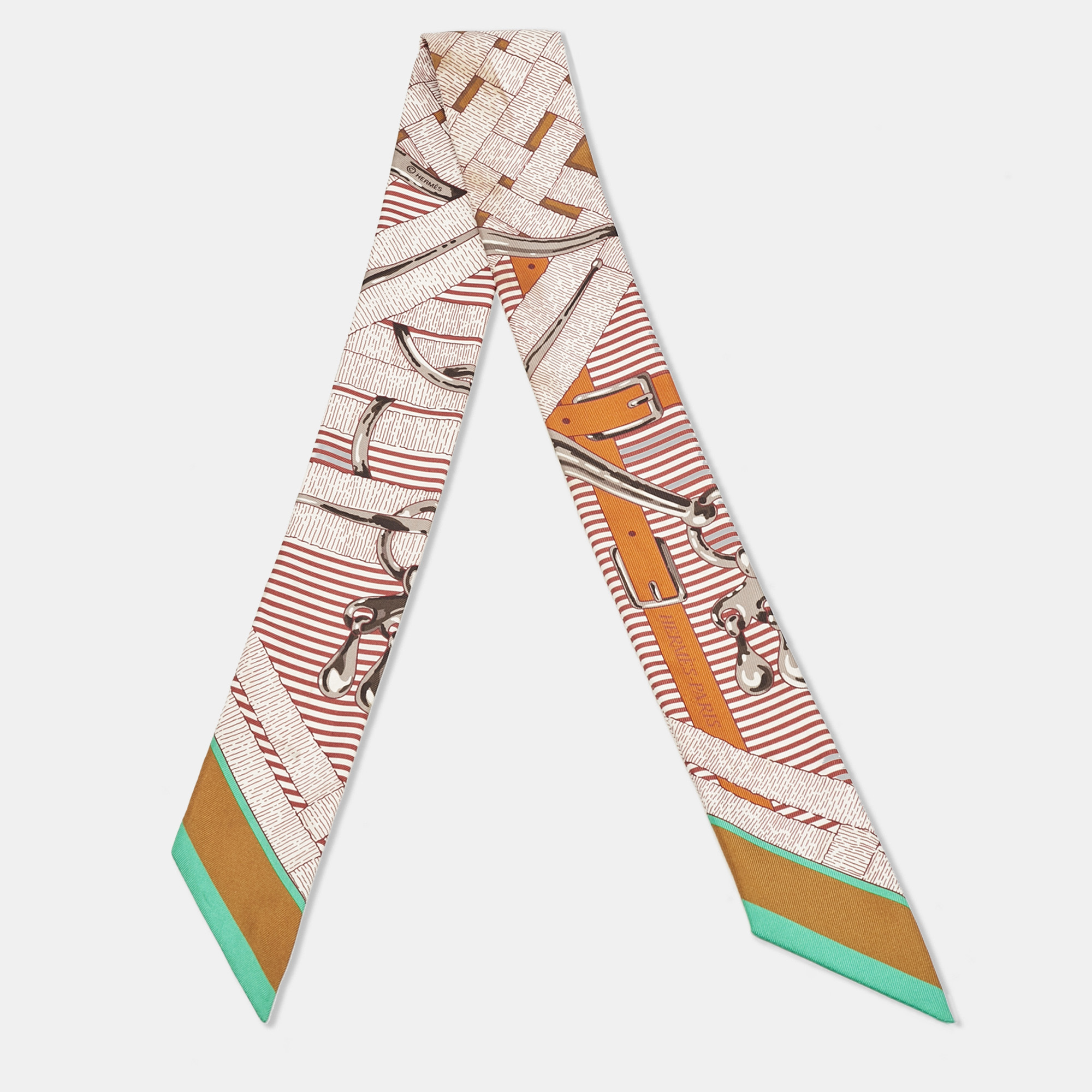 

Hermès Brown/Orange Mors a Jouets Silk Twilly Set of 2