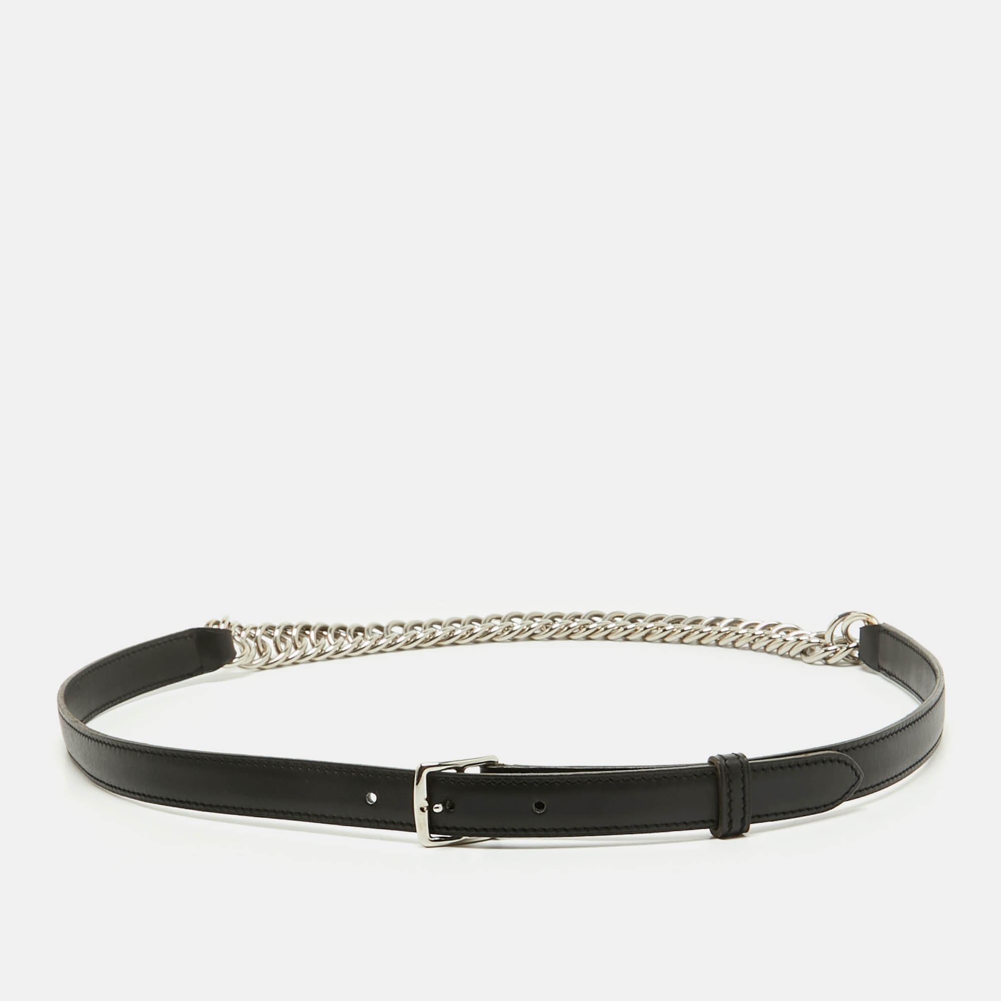 

Hermès Black Box Leather and Chain Etriviere Belt 90CM