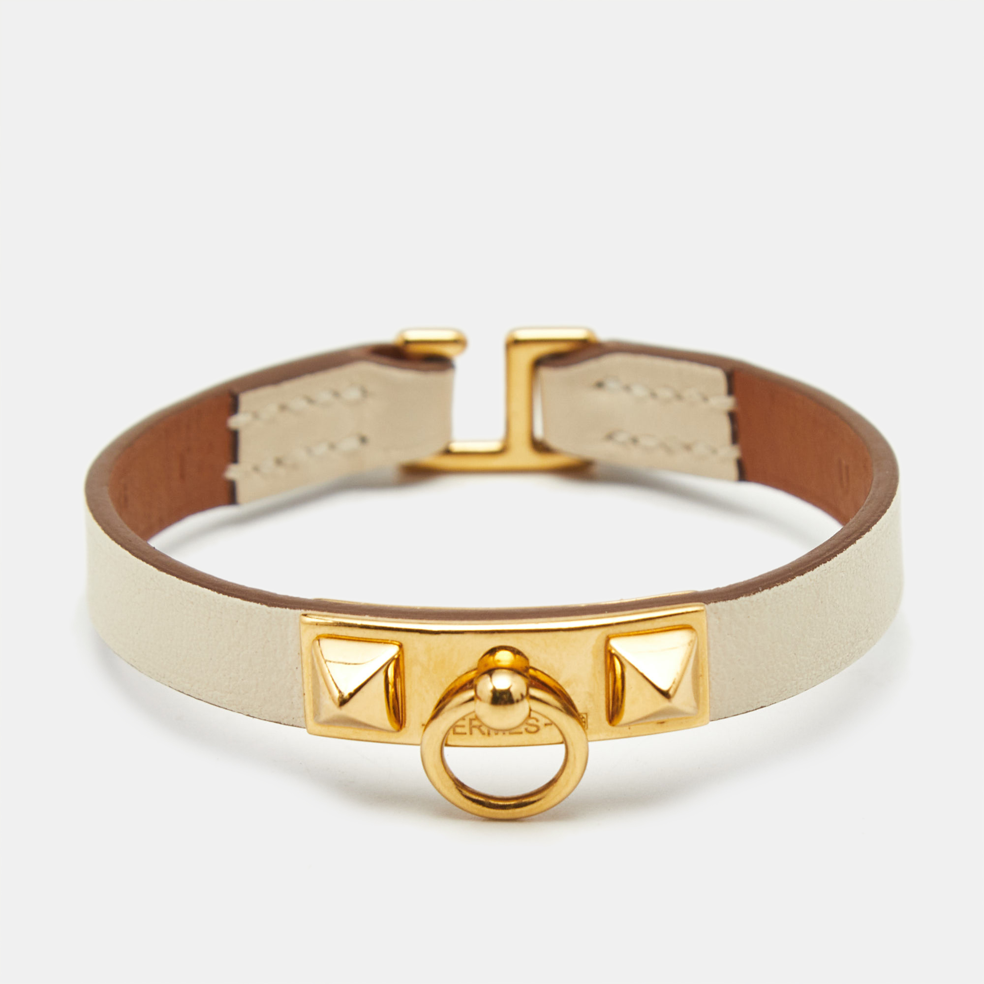 

Hermès Rivale Mini Cream Leather Gold Plated Bracelet