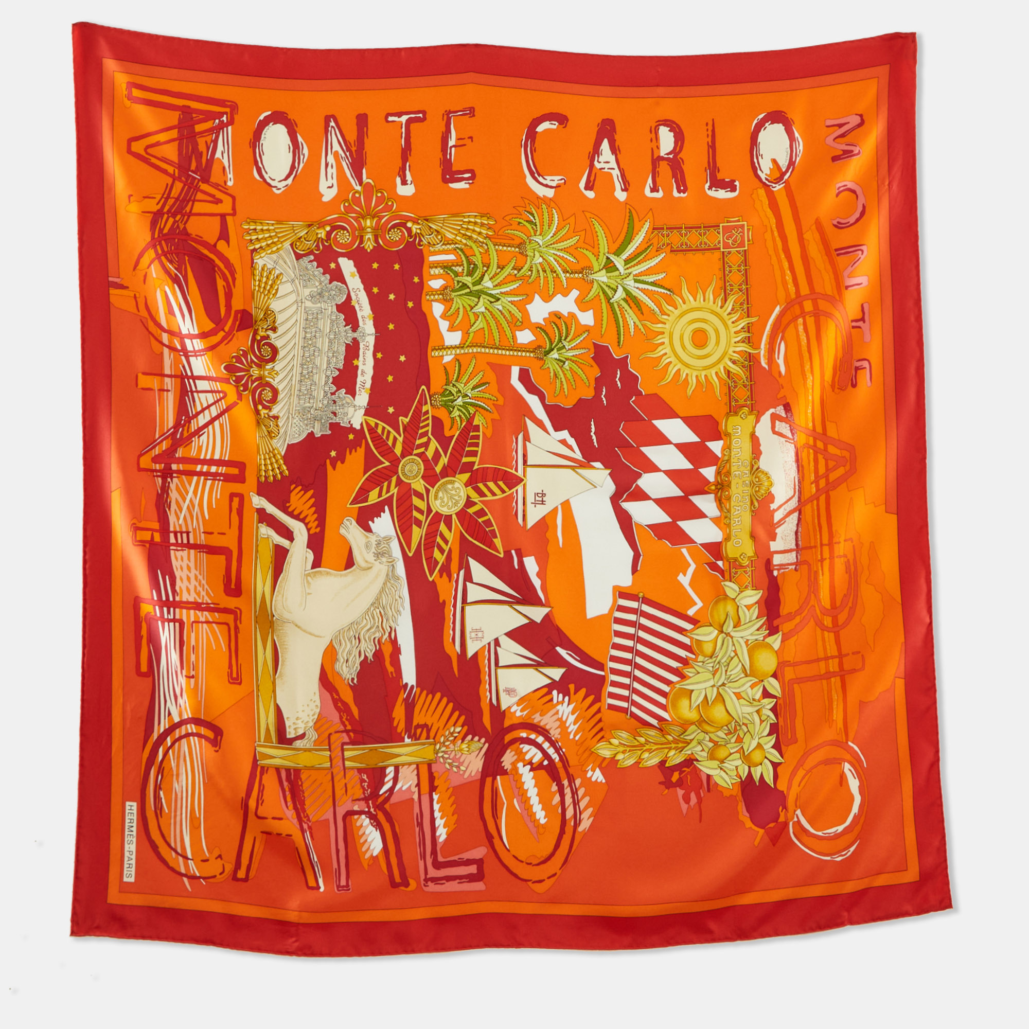 

Hermes Orange/Red Monte Carlo Silk Scarf