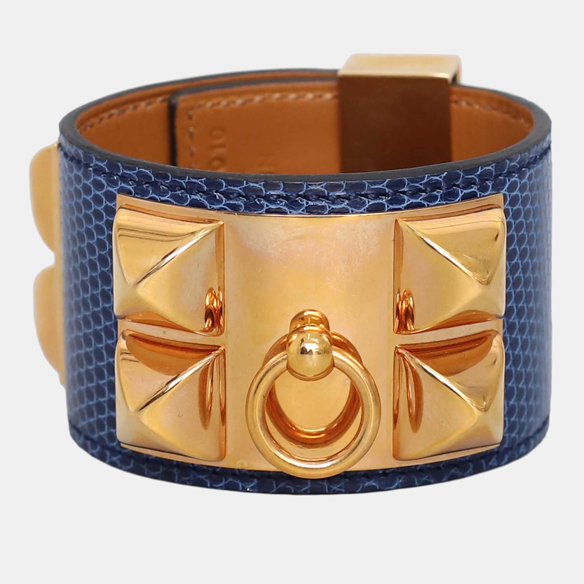 

Hermes Blue Lizard Leather Collier De Chien Bracelet