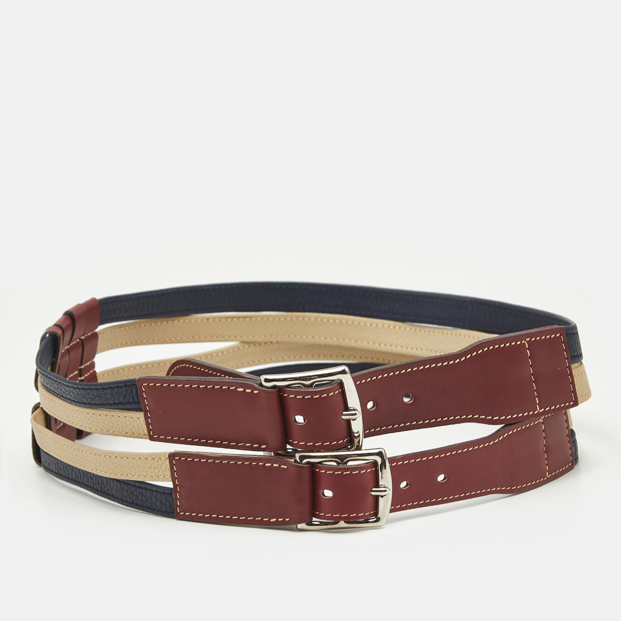 

Hermès Tricolor Leather Double Etriviere Belt, Multicolor