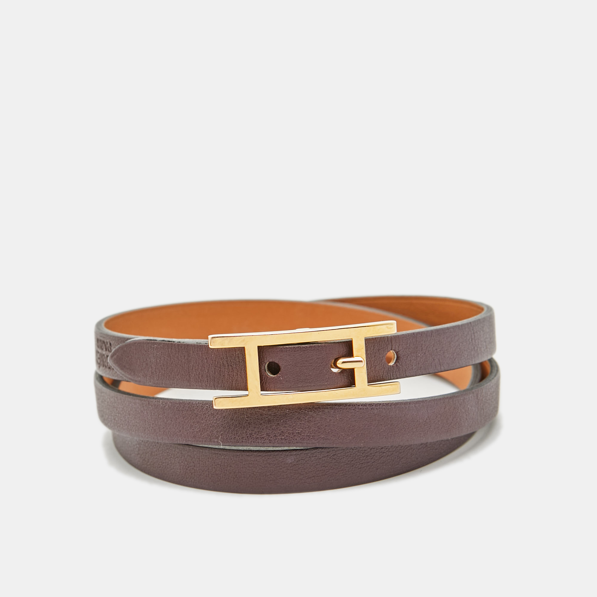 

Hermes Hapi 3 Grand Wrap Leather Gold Plated Triple Tour Wrap Bracelet