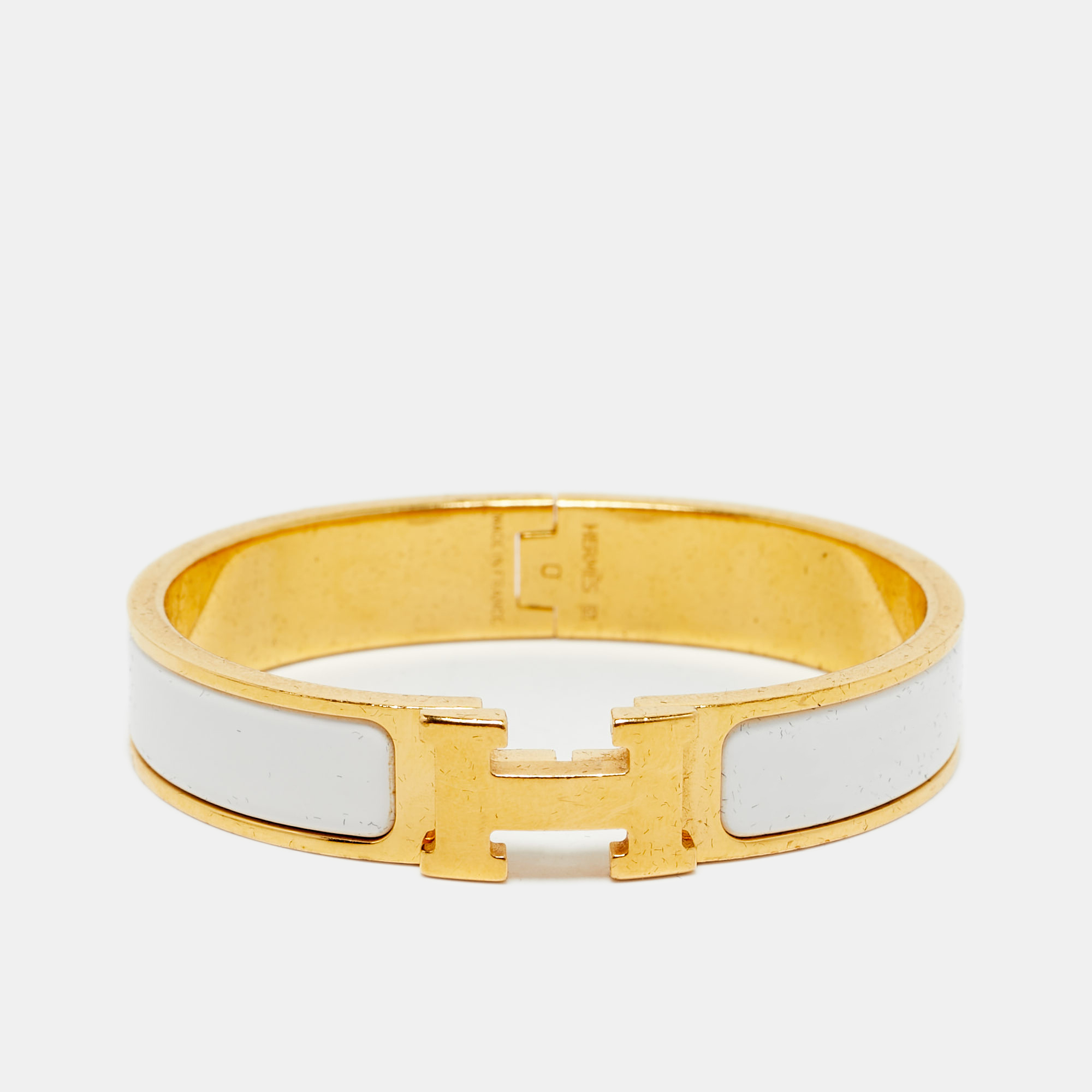 

Hermès Clic H White Enamel Gold Plated Bracelet