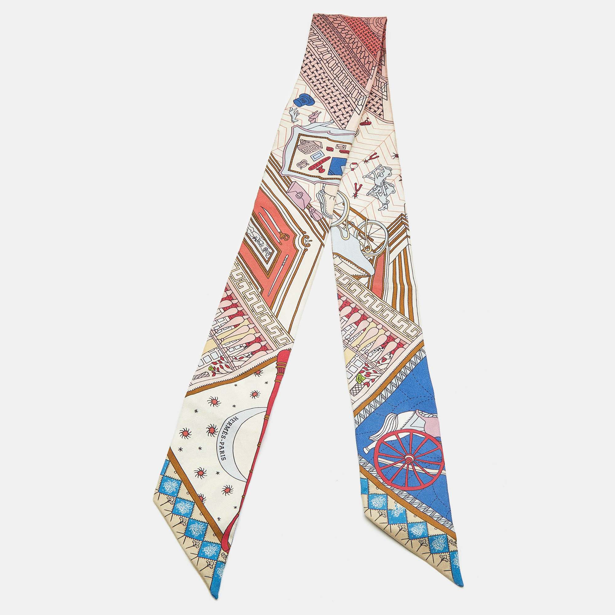 

Hermès Multicolor Objets de Curiosite Print Silk Twilly