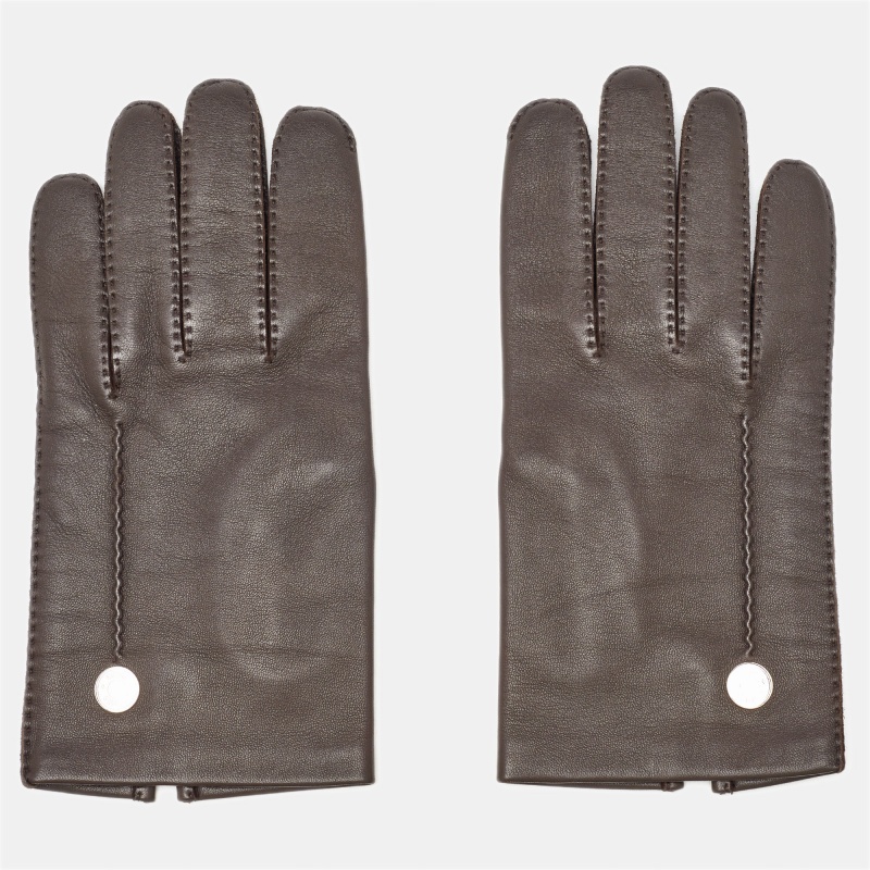 

Hermes Dark Brown Leather Clou de Selle II Gloves Size