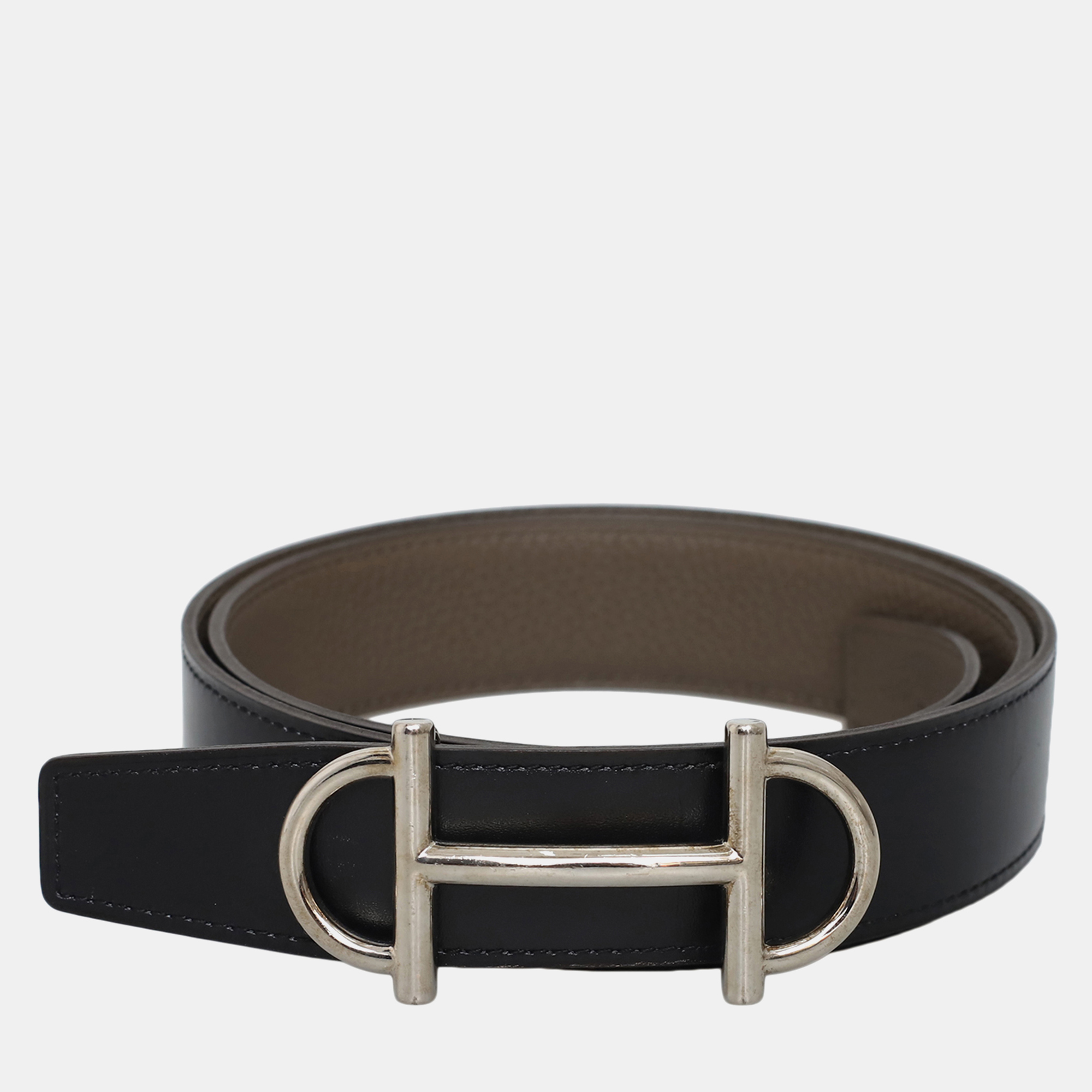 

Hermes Reversible Leather Belt With Gamma Buckle, Black