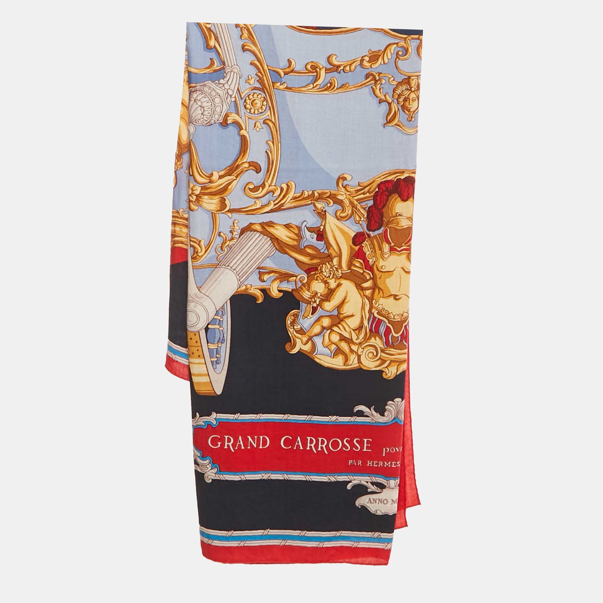 

Hermès Navy Blue Printed Cashmere Blend Grand Carrosse Pour Un Ambassadeur Shawl