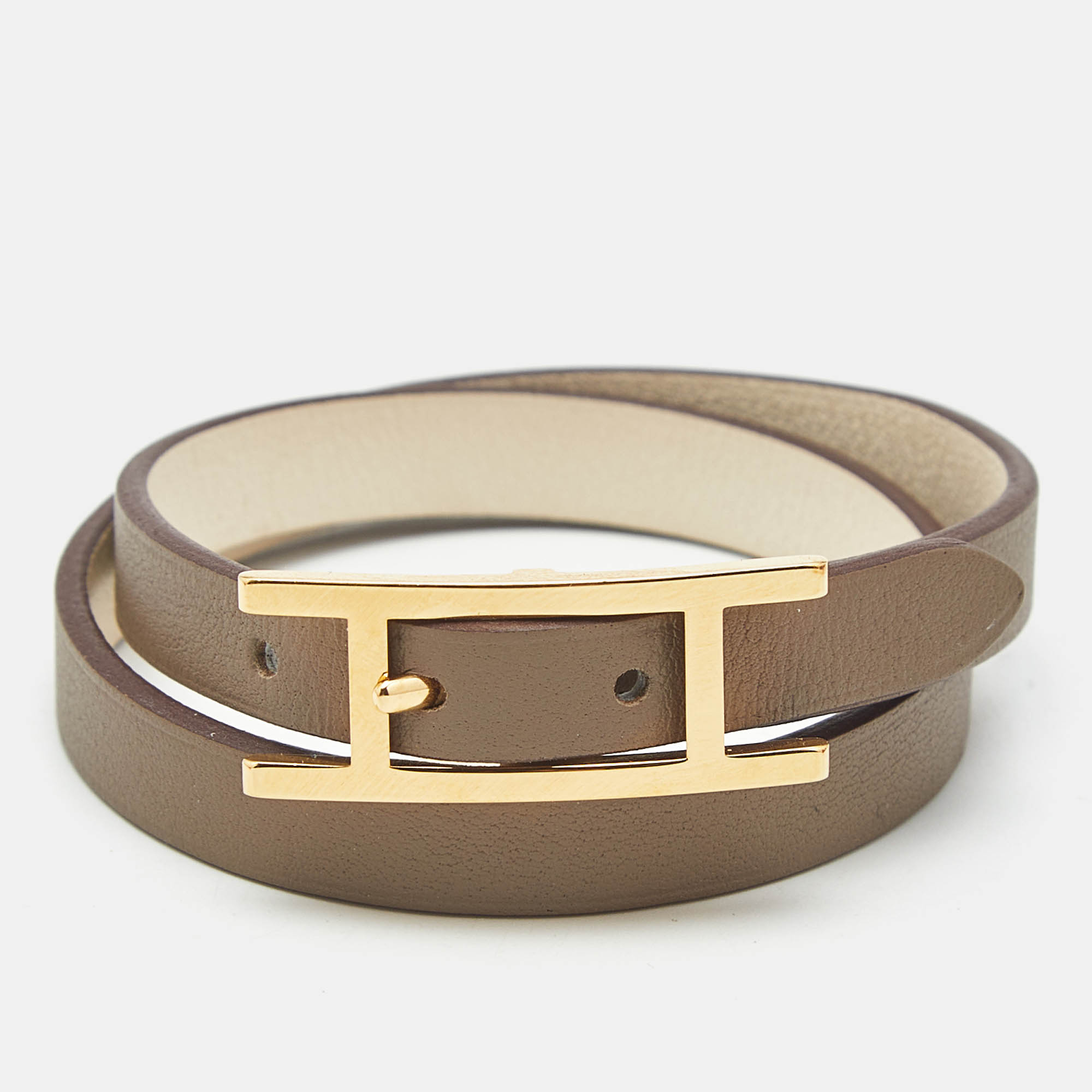 

Hermès Hapi 3 Leather Gold Plated Wrap Bracelet