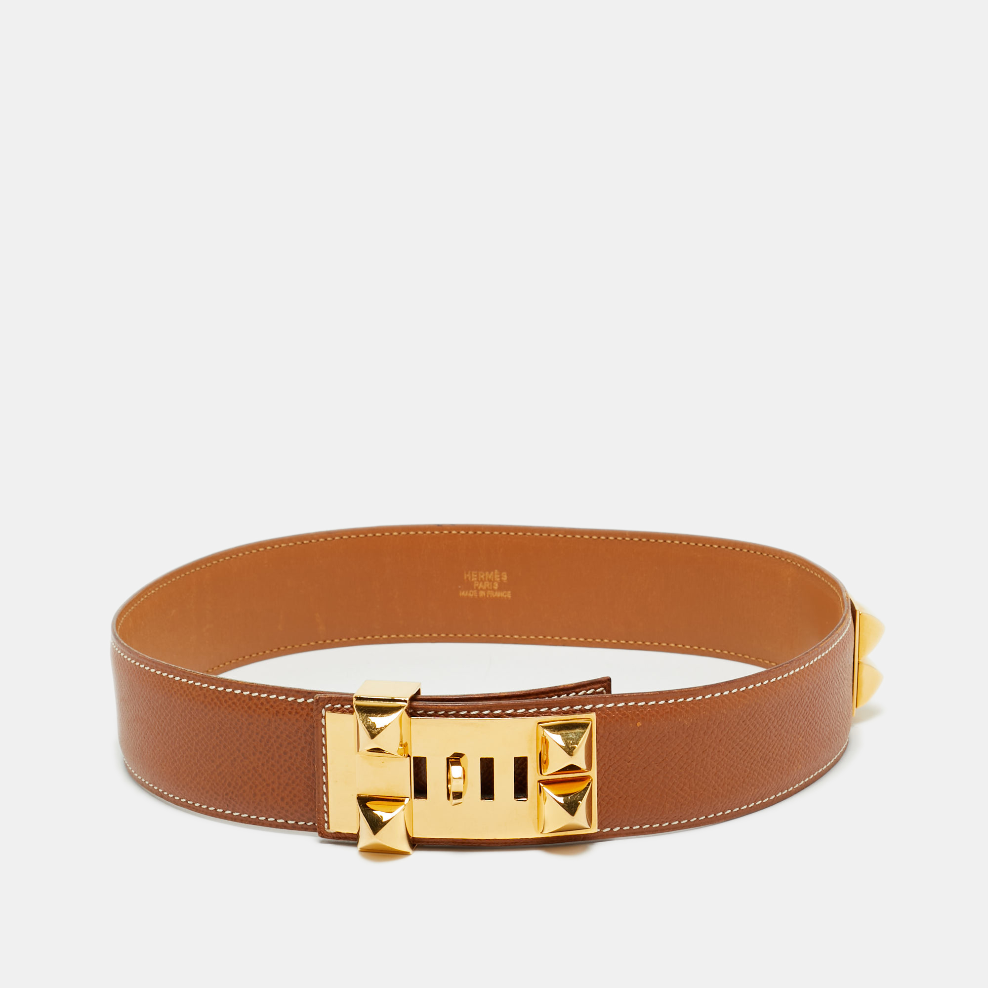 

Hermes Gold Courchevel Leather Collier de Chien Belt, Brown