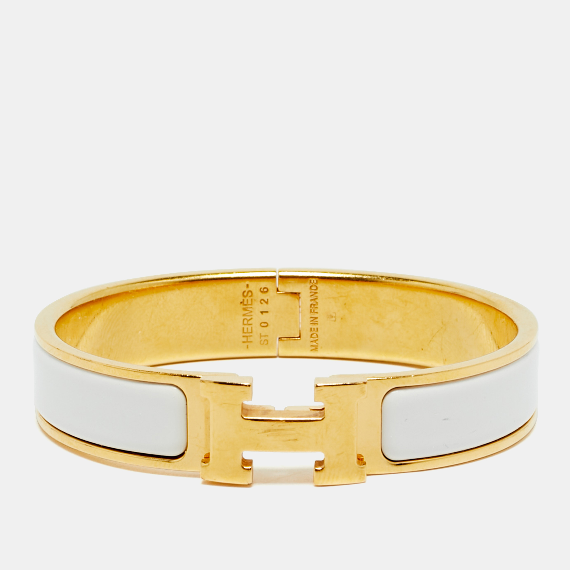 

Hermès Clic H White Enamel Gold Plated Bracelet