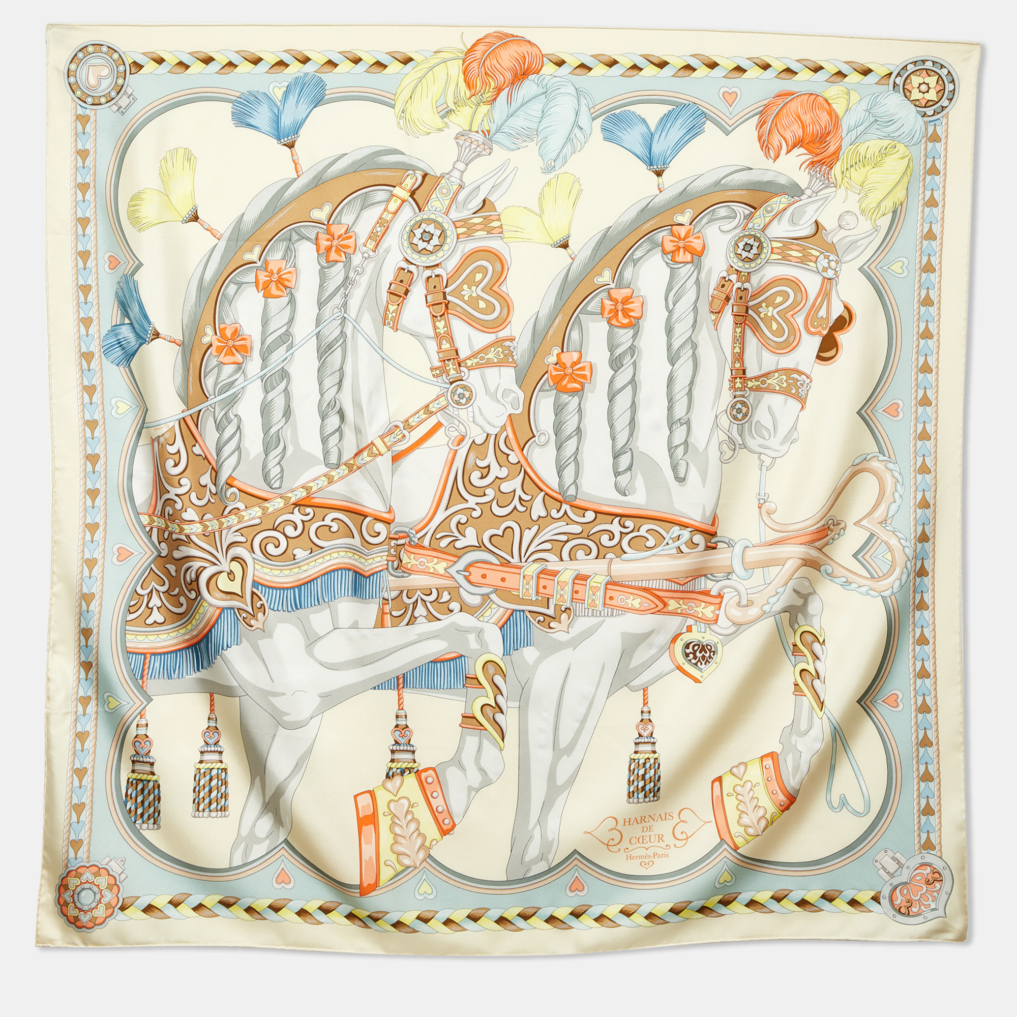 

Hermès Multicolor Silk Harnais de Coeur Scarf