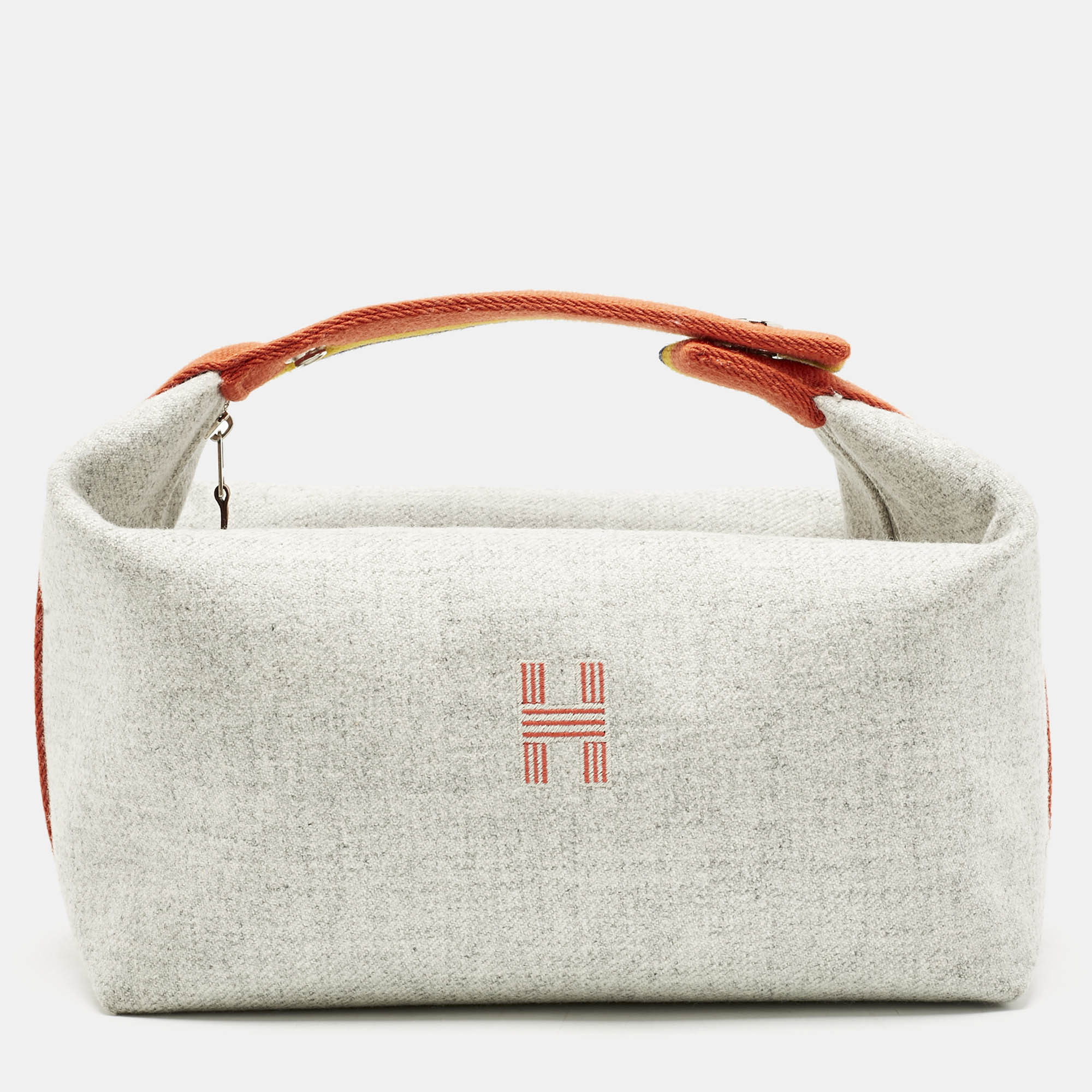 Pre-owned Hermes Hermès Gris Flanelle Canvas Large Bride-a-brac Pouch In Gray