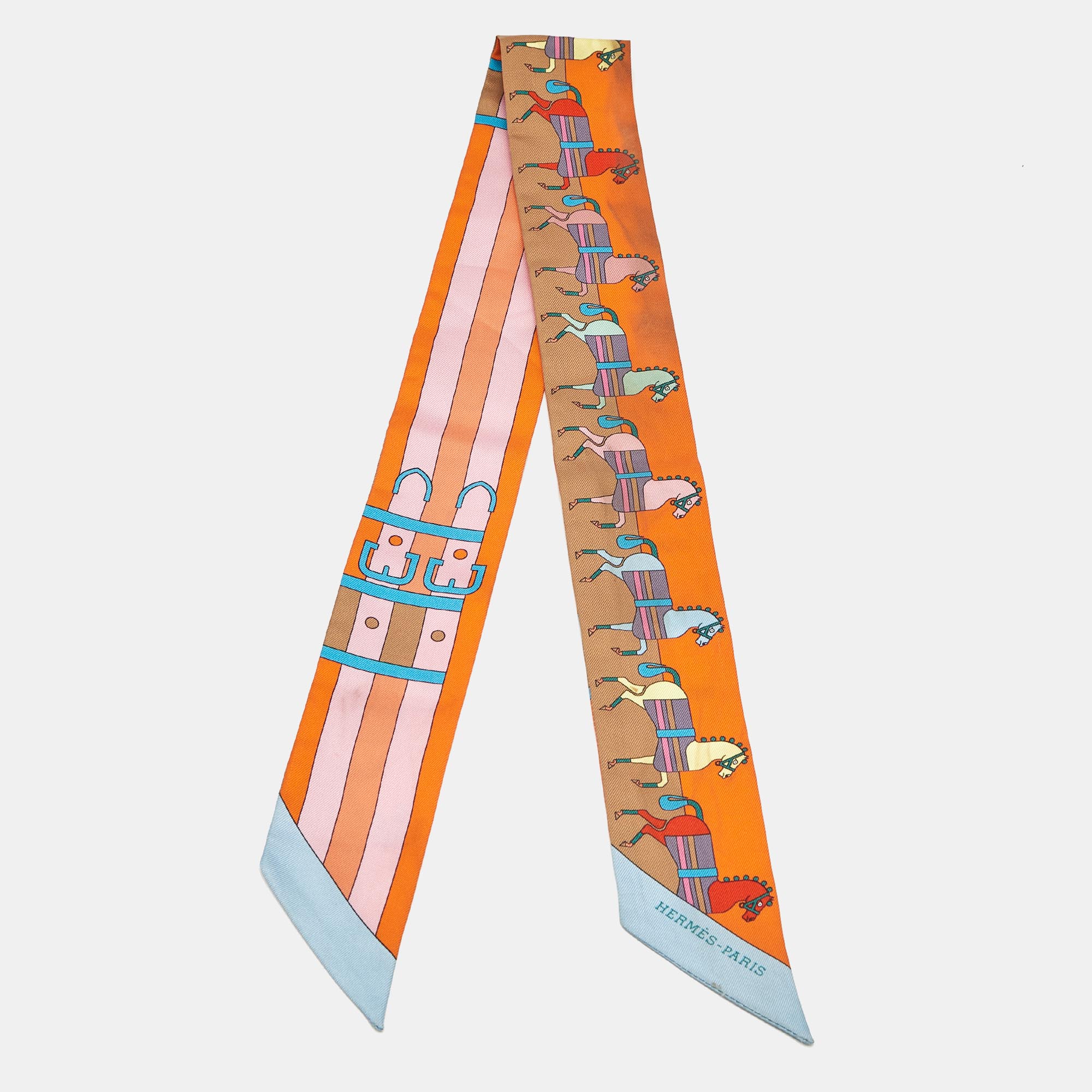 

Hermes Multicolor Rocabar Silk Twilly Scarf