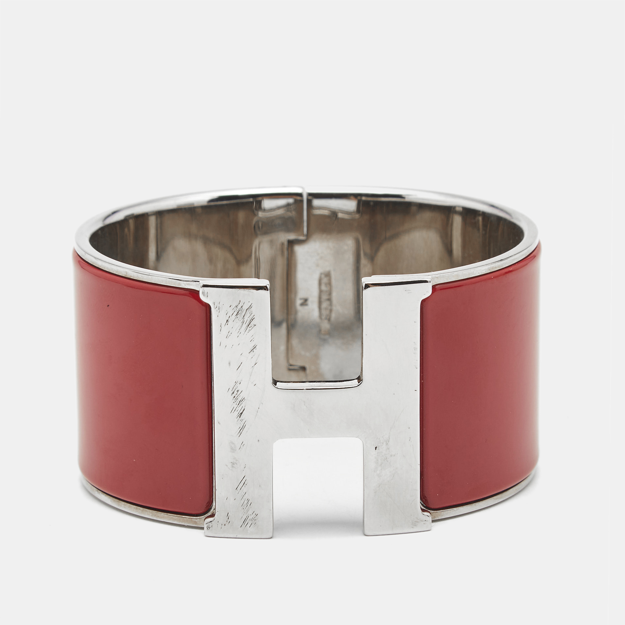 

Hermès Clic Clac H Red Enamel Palladium Plated Extra Wide Bracelet