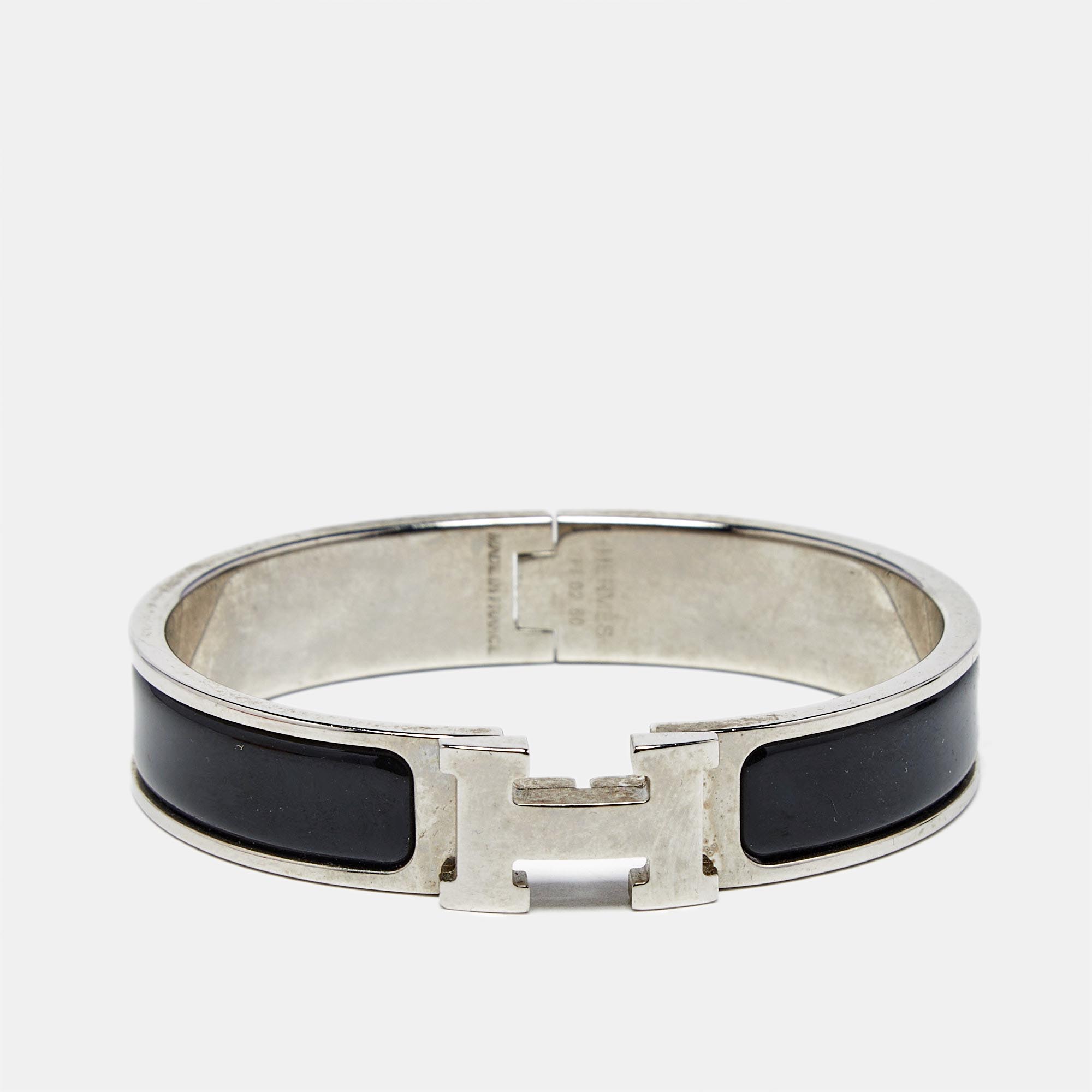 

Hermès Clic H Black Enamel Palladium Plated Bracelet