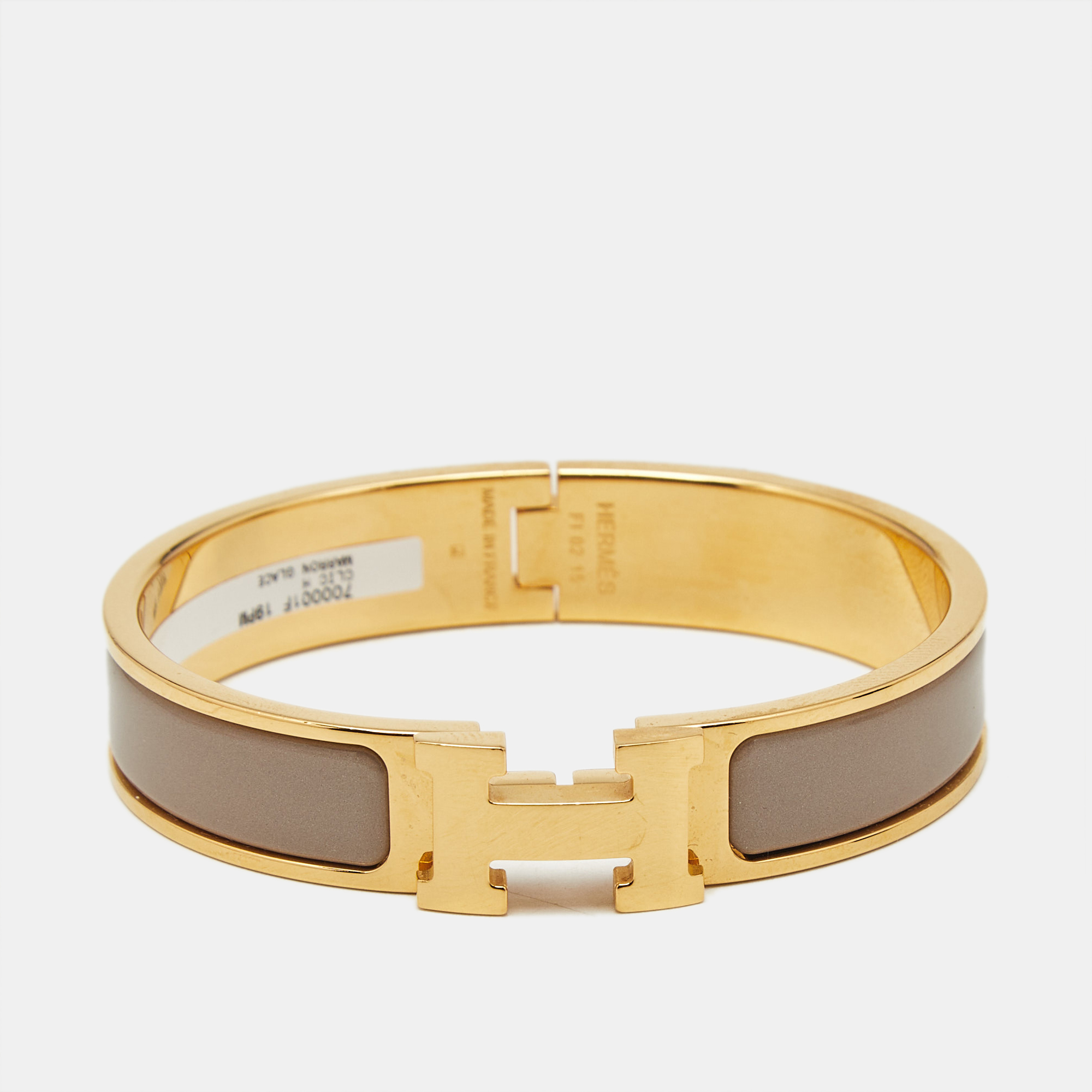 

Hermès Clic H Enamel Gold Plated Bracelet, Beige