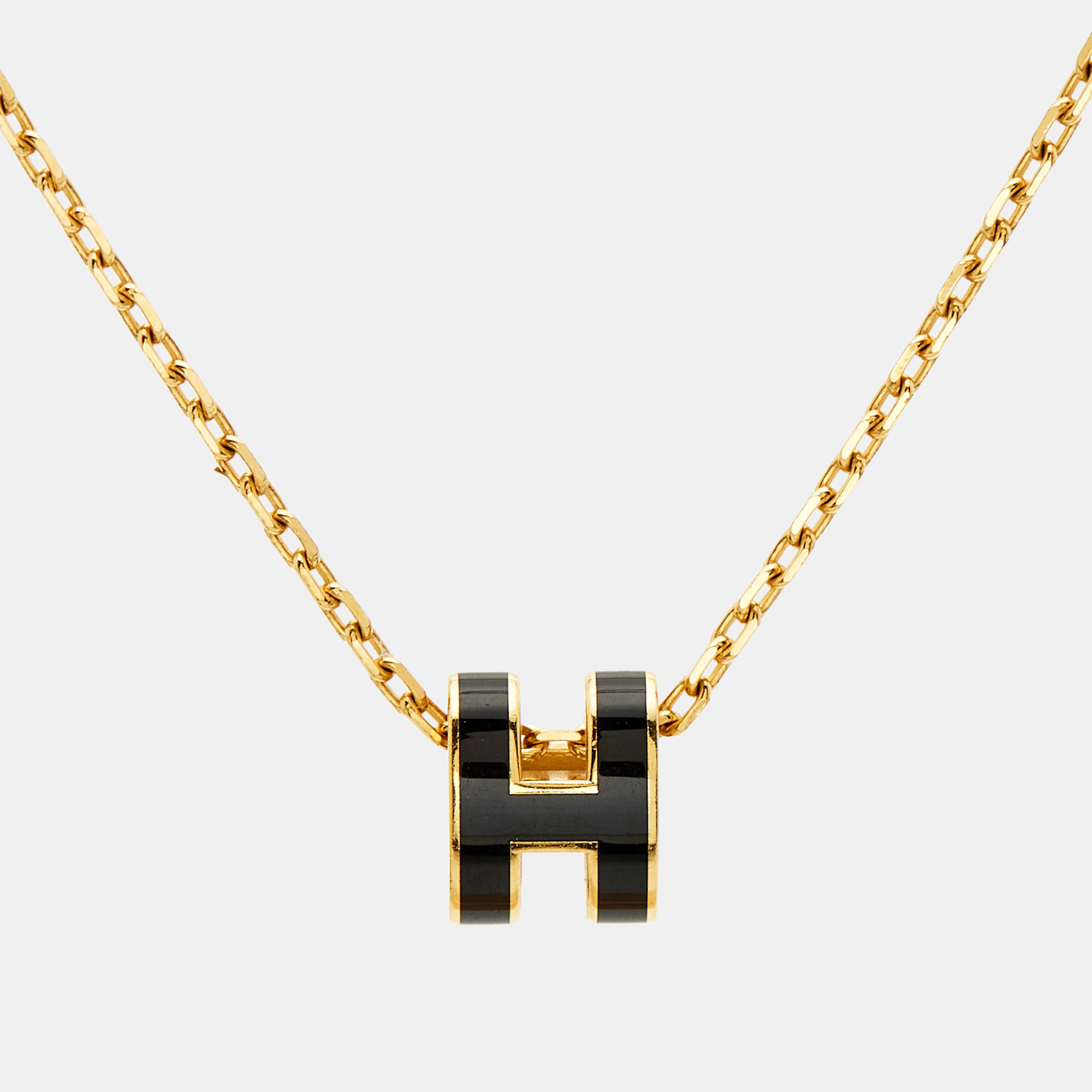 

Hermes Mini Pop H Enamel Gold Plated Necklace, Black