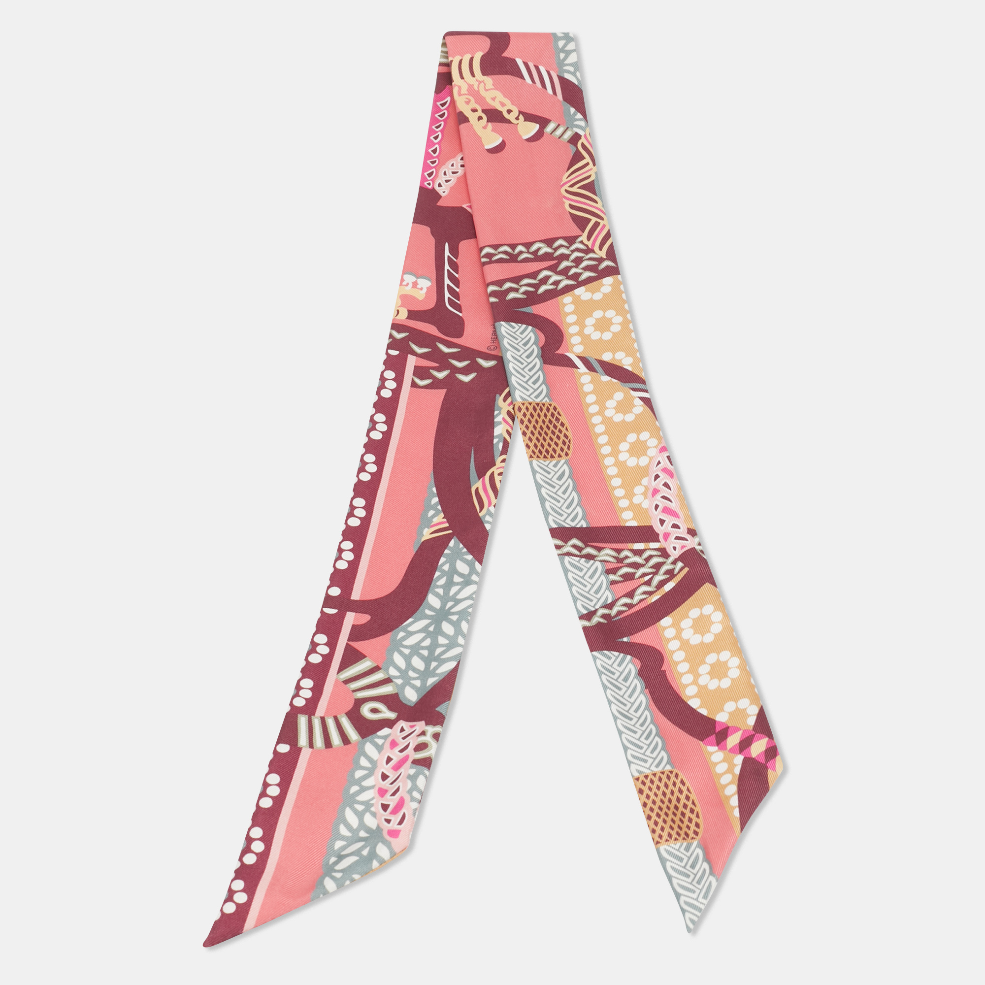 

Hermès Rose Pink Fantaisie d'etriers Silk Twilly