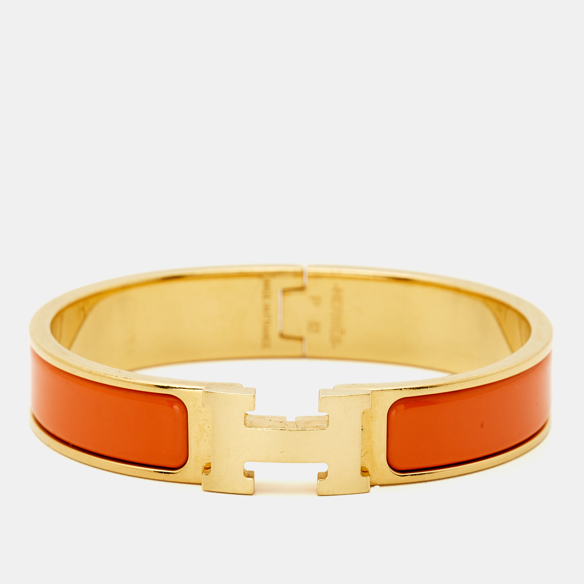 

Hermès Clic H Orange Enamel Gold Plated Bracelet