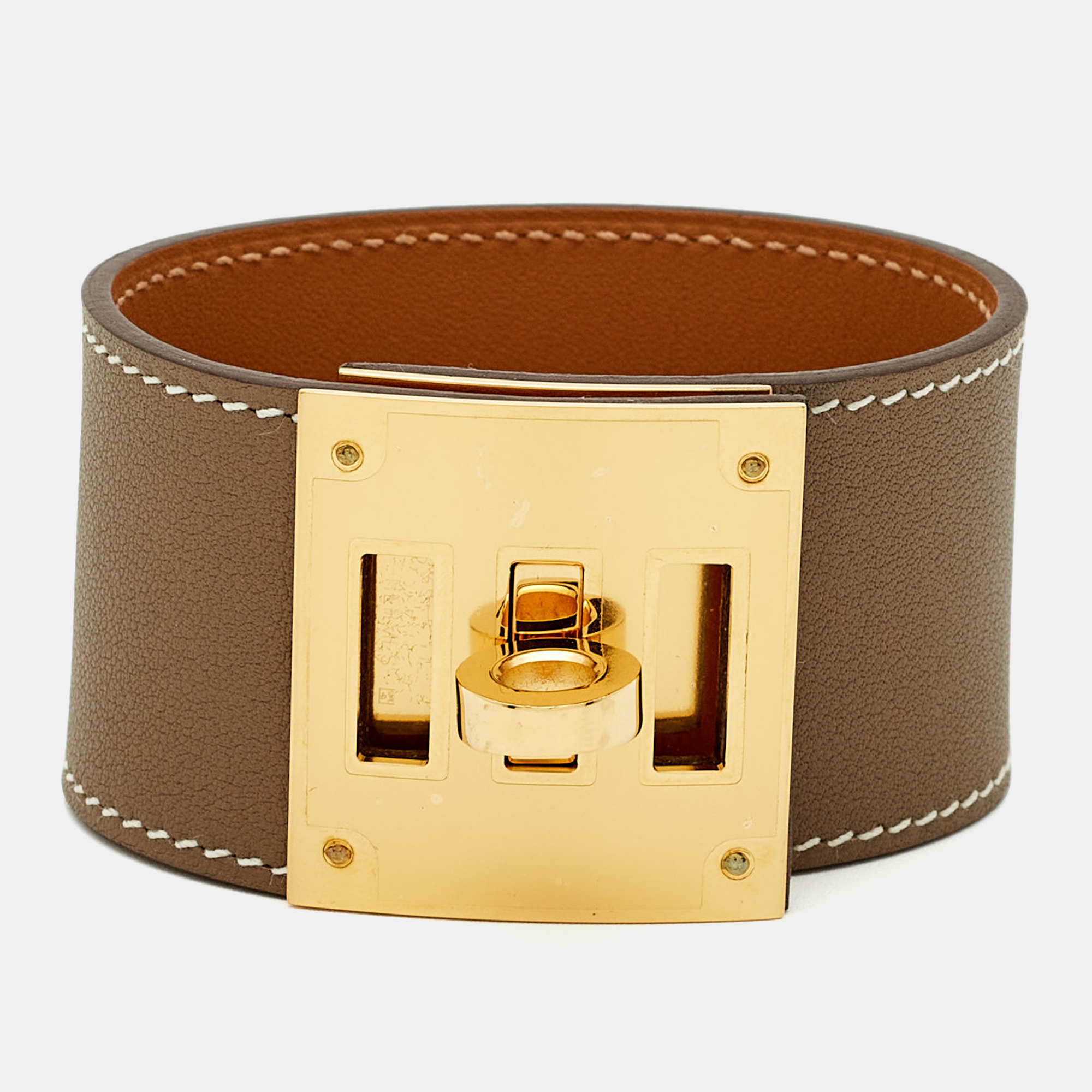 Pre-owned Hermes Hermès Kelly Dog Leather Gold Plated Bracelet T3